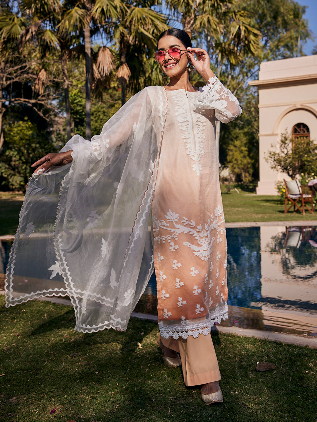 Vani:Guipure Lace Self Woven Design Unstitched Suit Set