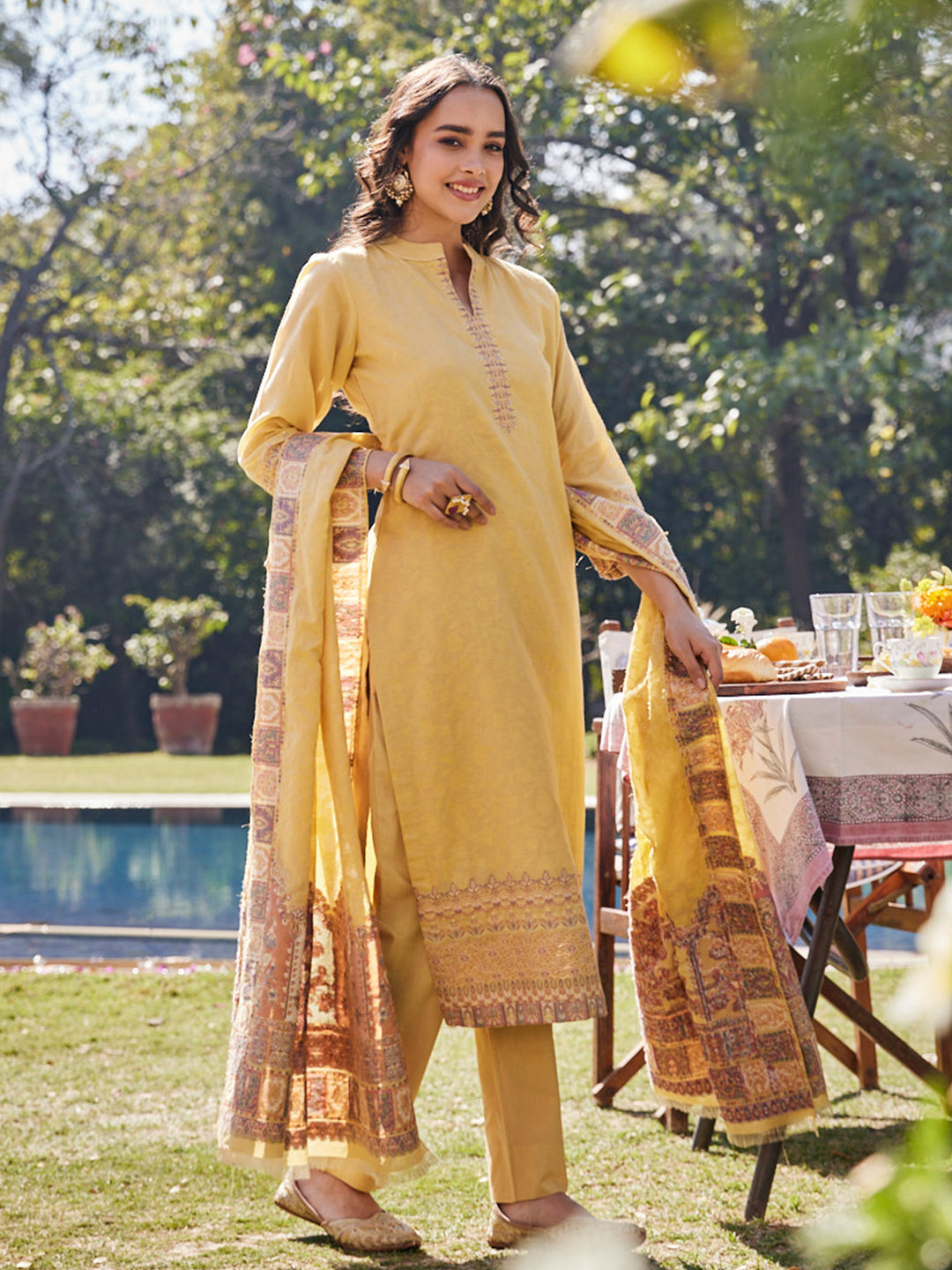 Vani:Sohvi Woven Design Unstitched Suit Set