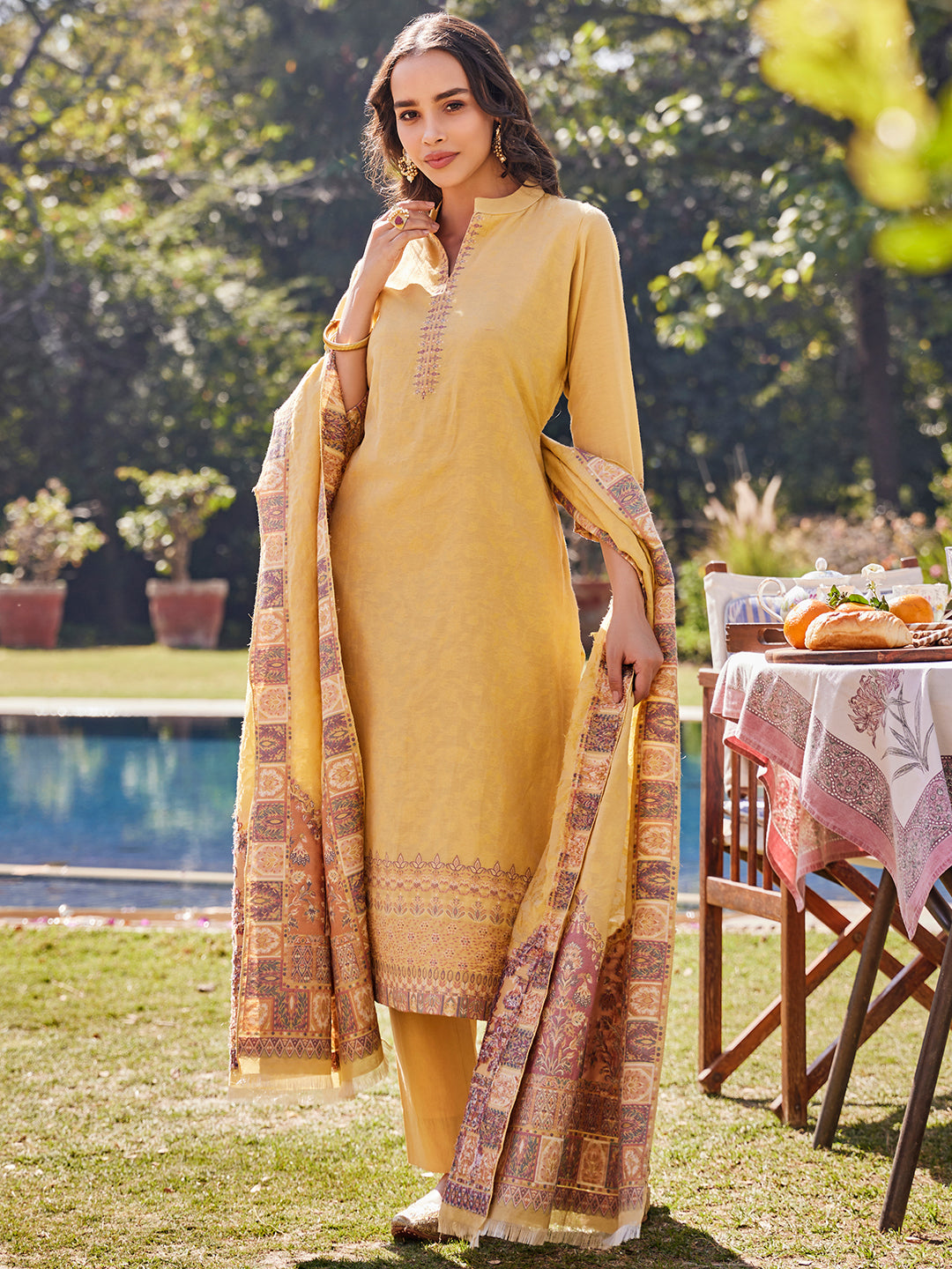 Vani:Sohvi Woven Design Unstitched Suit Set