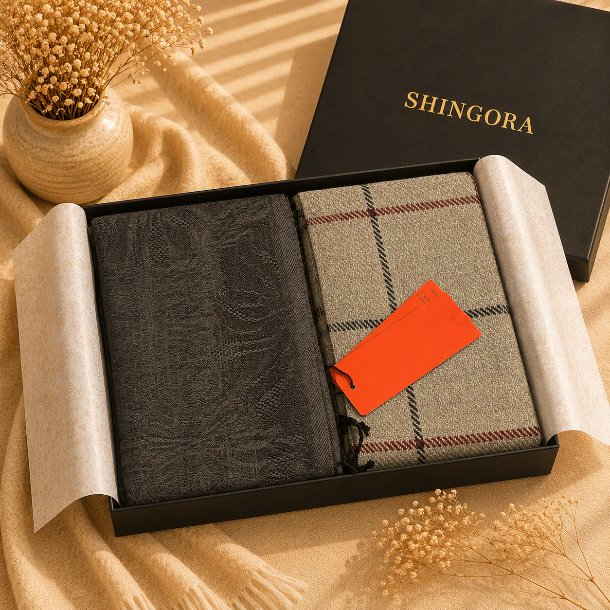 Monochrome Grace Gift Set – Elegant Winter Shawl Collection