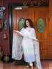 Bunai: White Jacquard Woven Unstitched Suit with Dupatta