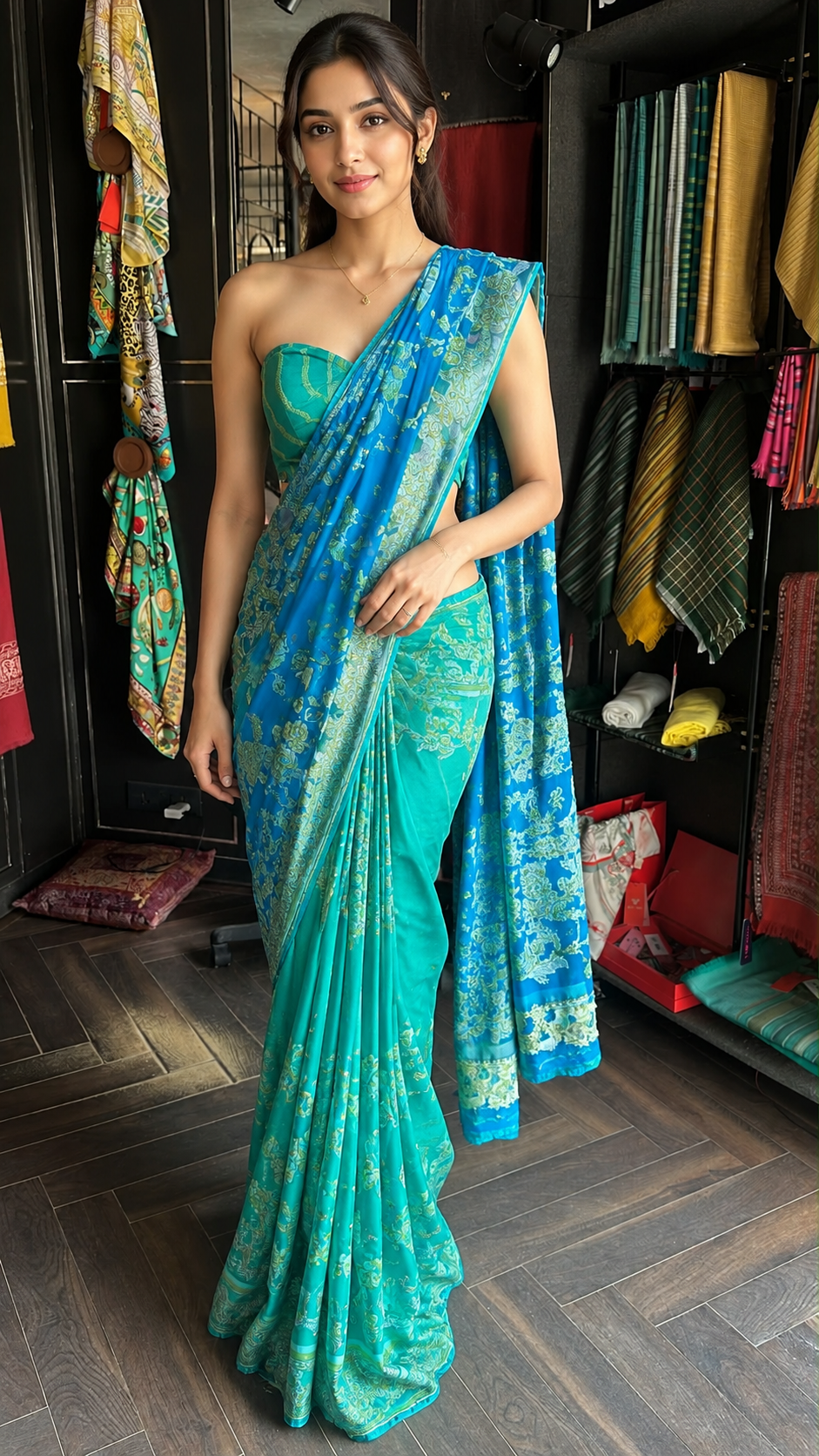 Blue & Turquoise Floral Jacquard Saree for Women | Designer Occasion Wear