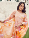 Resham: Peach Printed Silk Metallic Stitched Suit & Dupatta Set