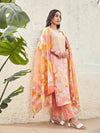 Resham: Peach Printed Silk Metallic Stitched Suit & Dupatta Set