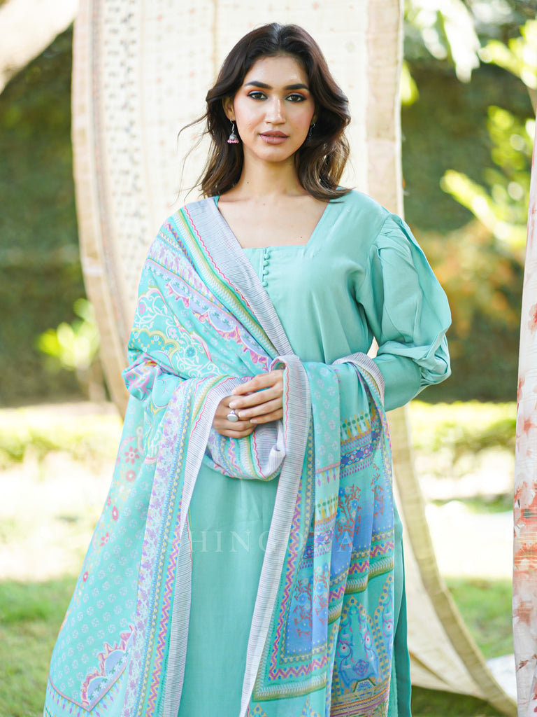 Noor: Cotton Tencel Printed Stitched Suit & Dupatta Set