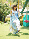 Resham: Sky Blue Printed Silk Metallic Unstitched Suit & Dupatta Set