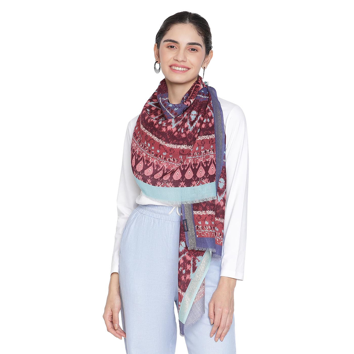 Riva Wool Blend Maroon Printed Stole