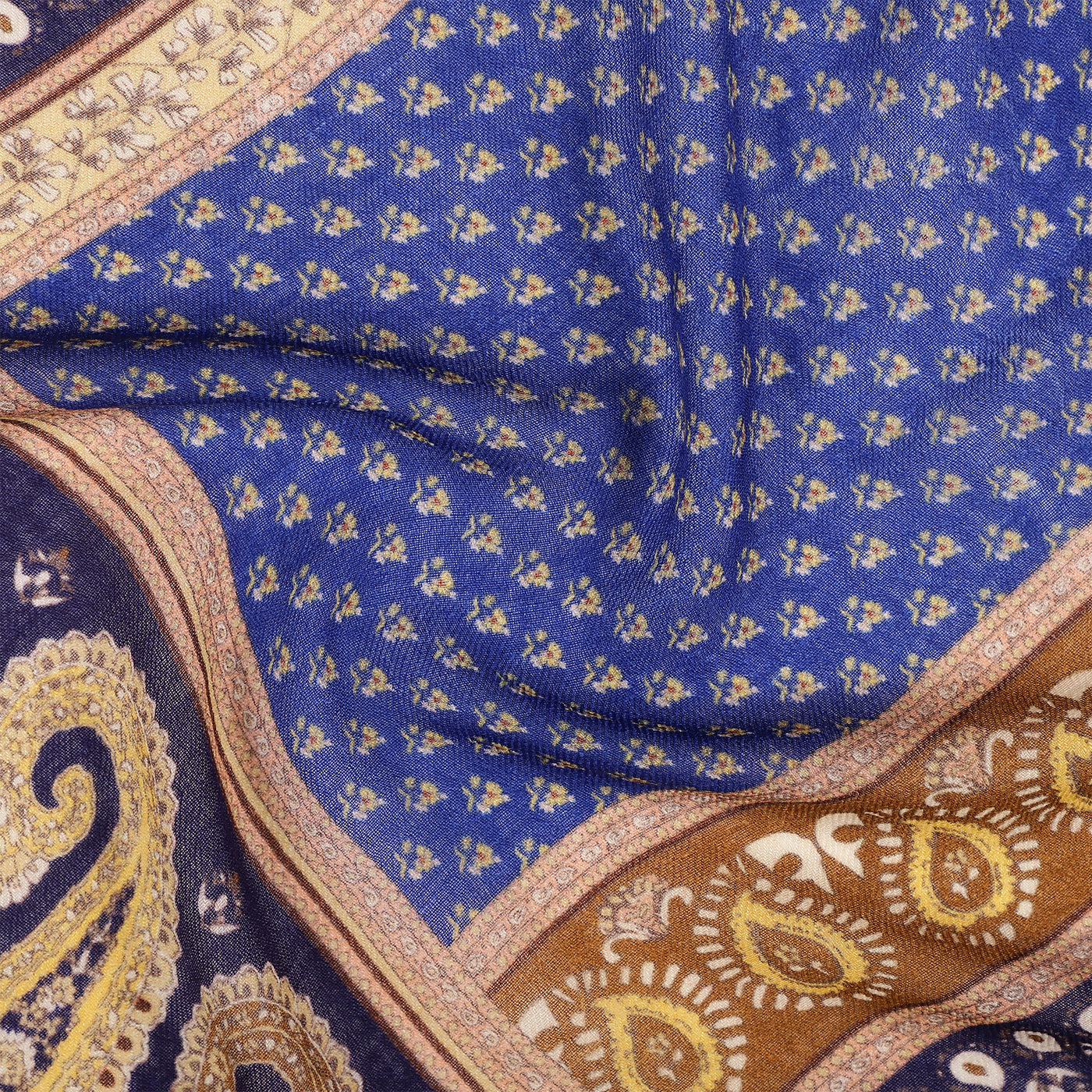 Line Paisley Pure Woolen Blue Printed Shawl