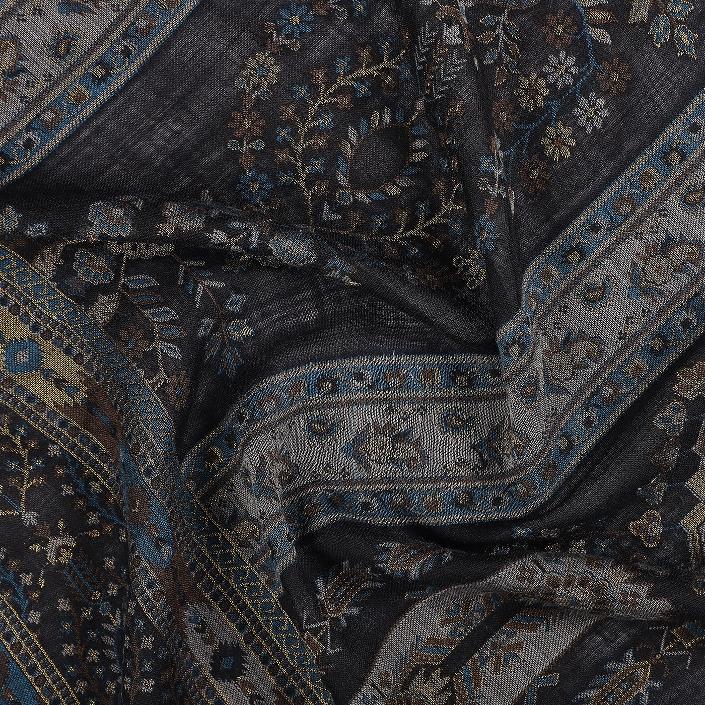 MOON Wool Blend Black Printed Stole