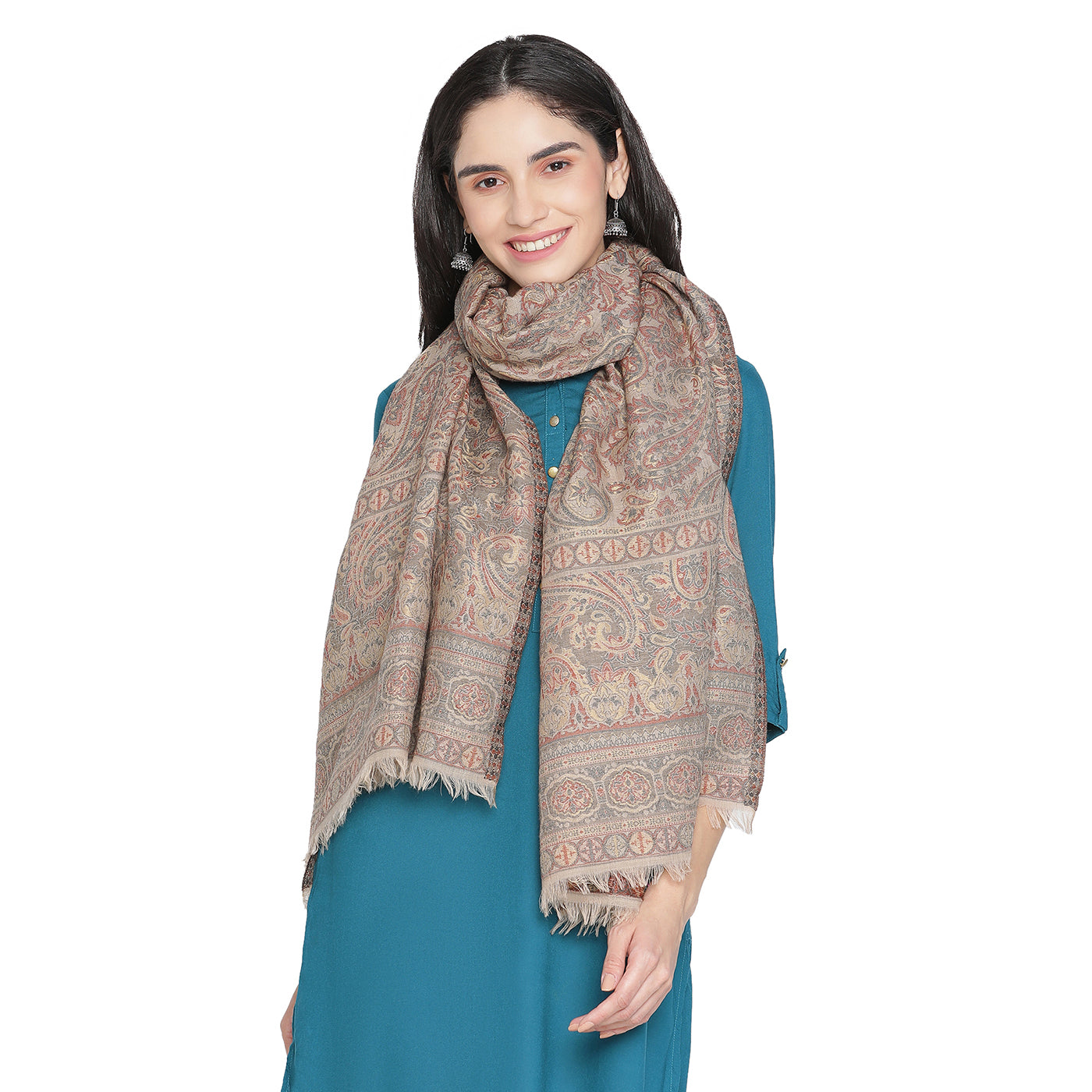 DAAGI Wool Blend Brown Paisley Printed Stole
