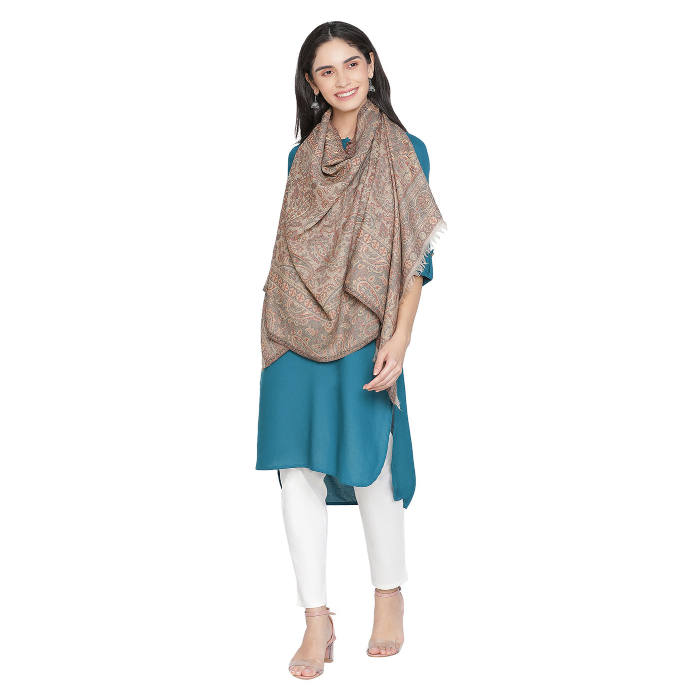 DAAGI Wool Blend Brown Paisley Printed Stole