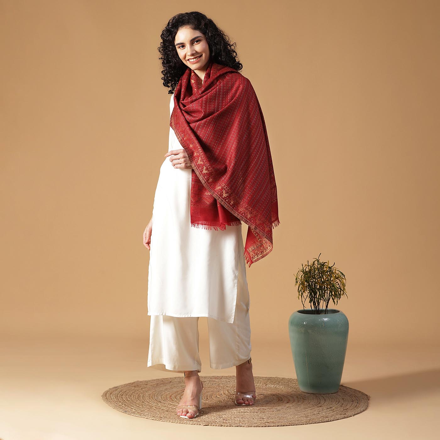 Zigzag Boder Wool & Lurex Jacquard Stole