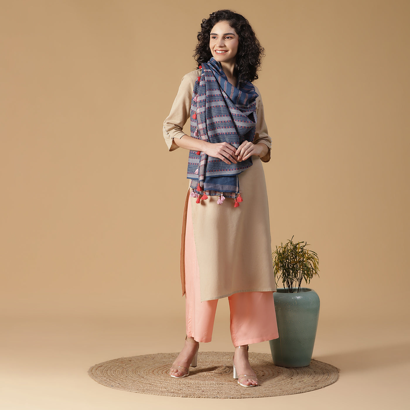 CHAMBRAY PLAIDS Woolen Blue Striped Stole