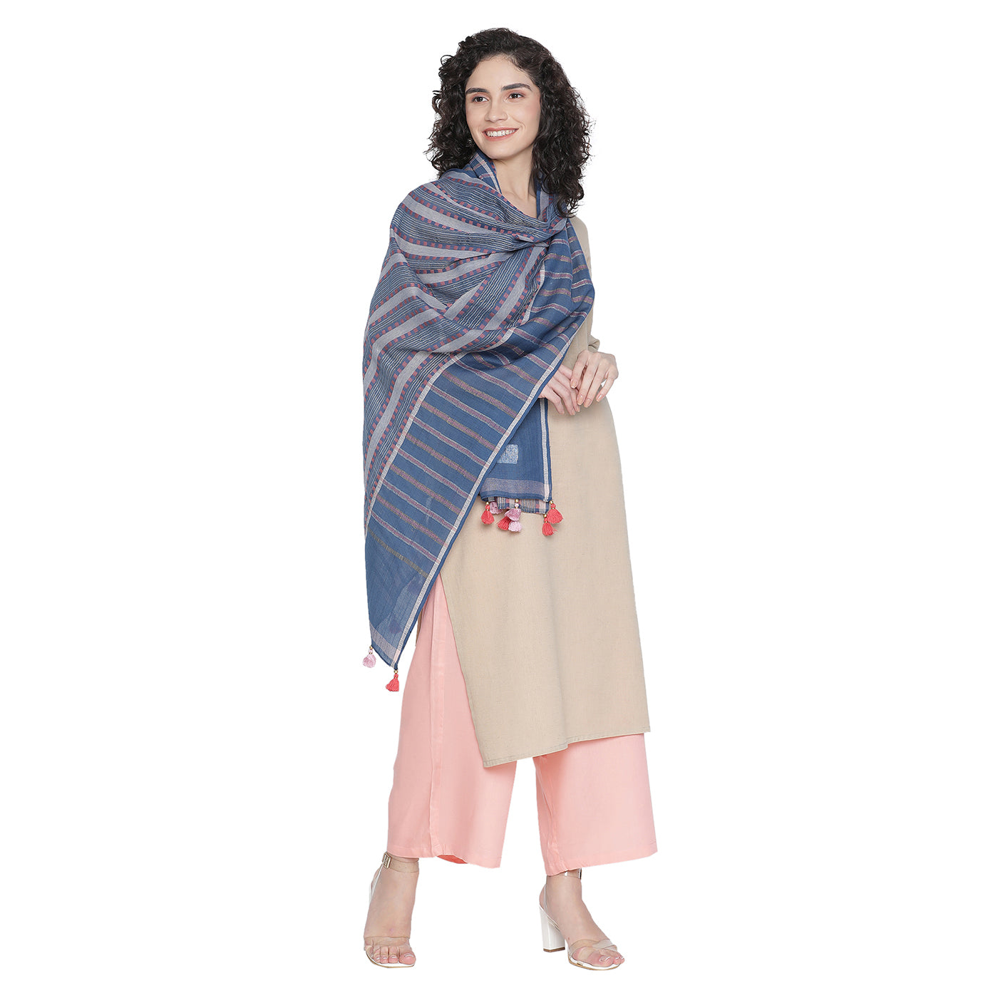 CHAMBRAY PLAIDS Woolen Blue Striped Stole