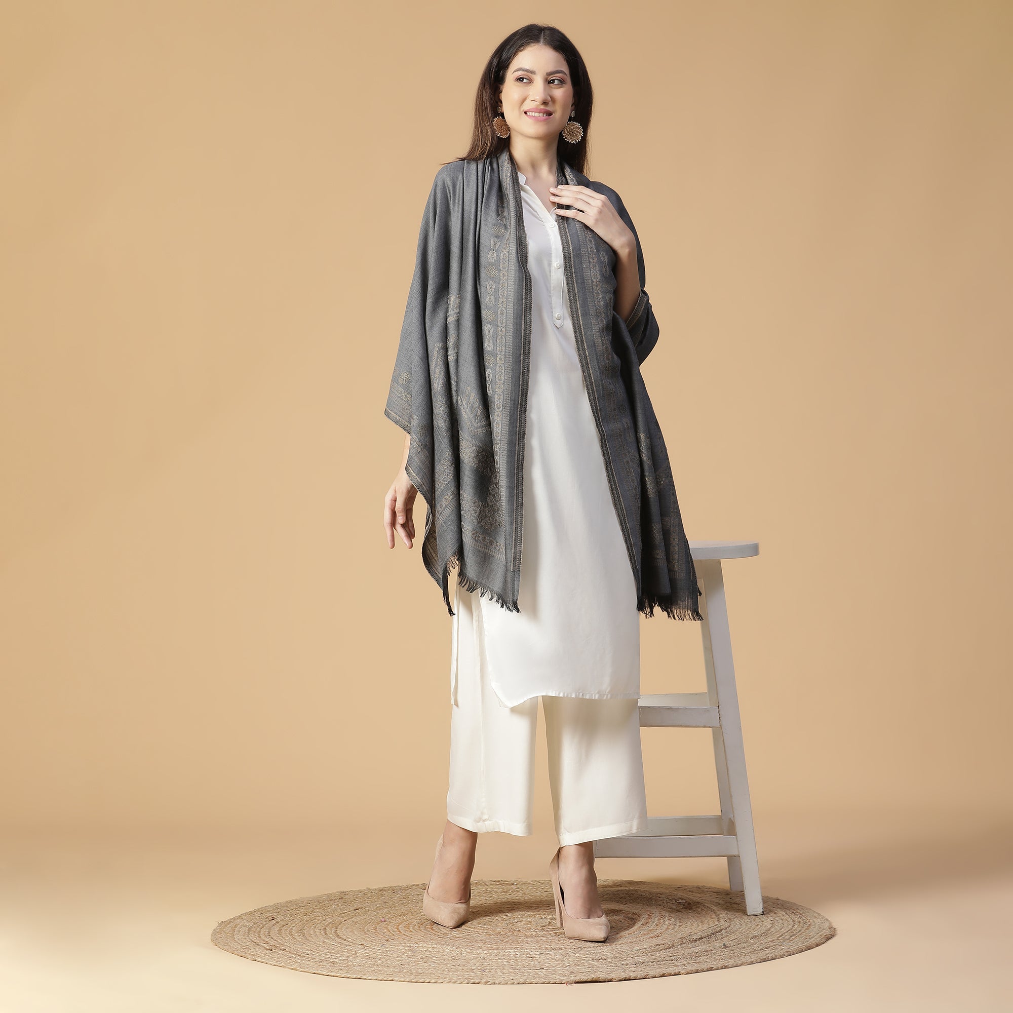 Jet Metallic Wool Jacquard Shawl