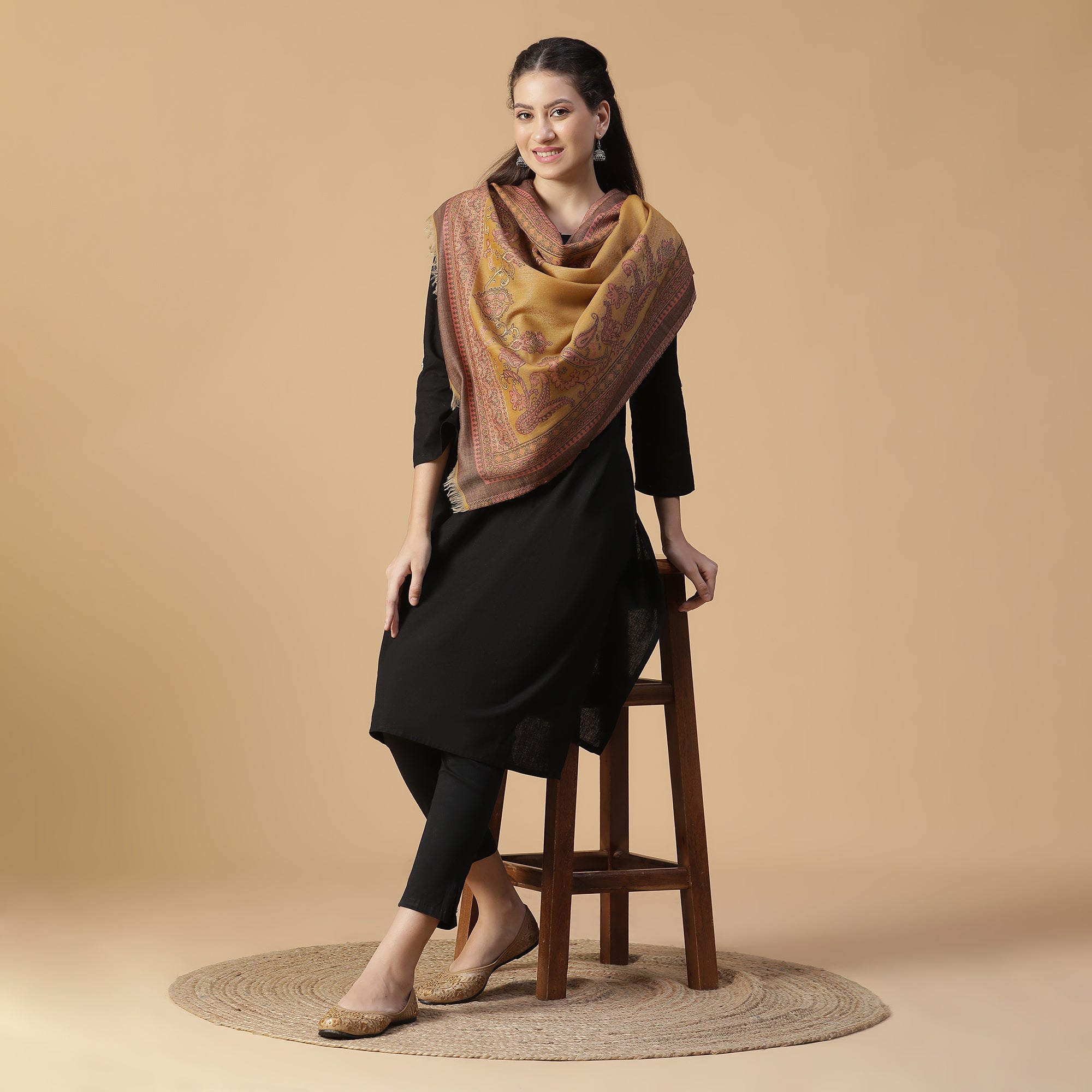 Qiraat Woven Design Wool Metallic Stole