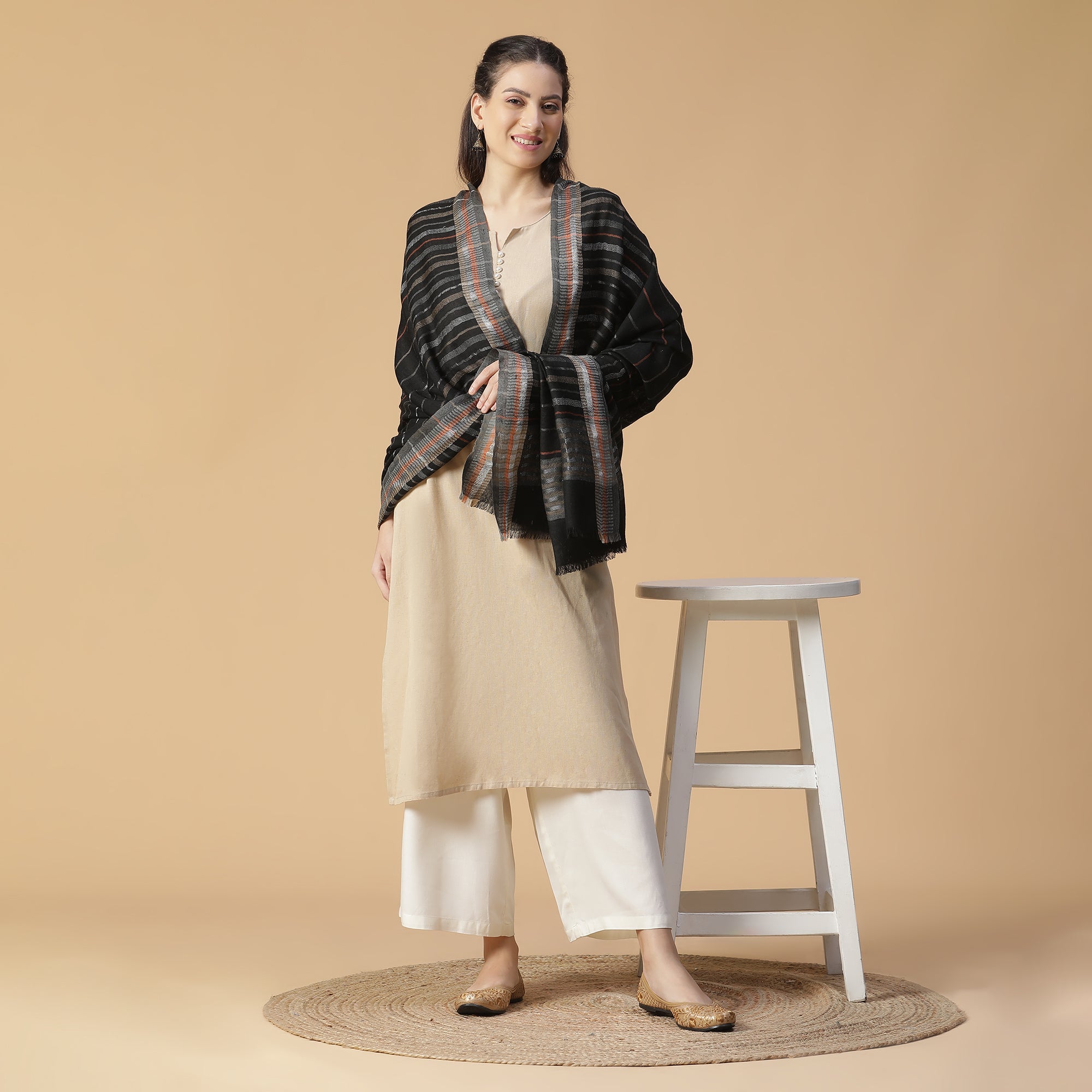 Fauzia Wool Metallic Dobby Shawl