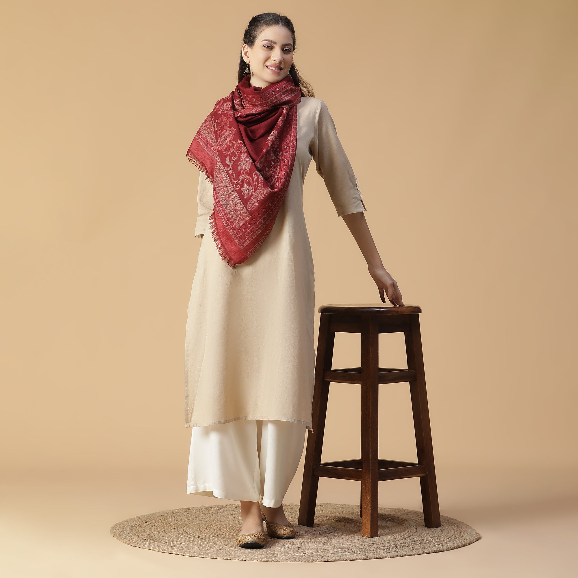 Qiraat Woven Design Wool Metallic Stole