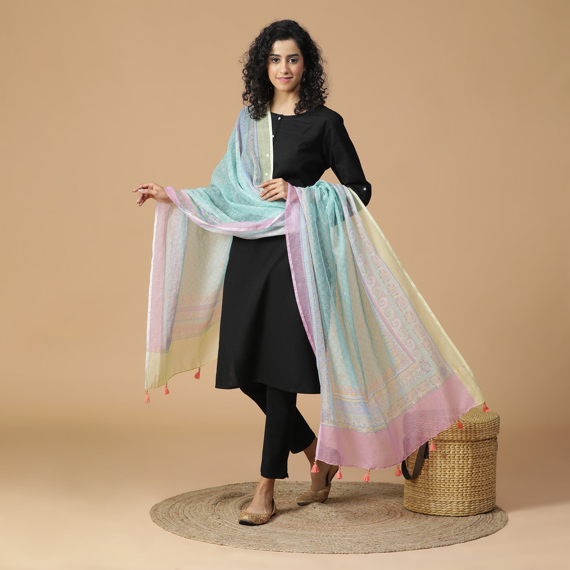 Aanya: Blush Cascade Printed Cotton Silk Dupatta