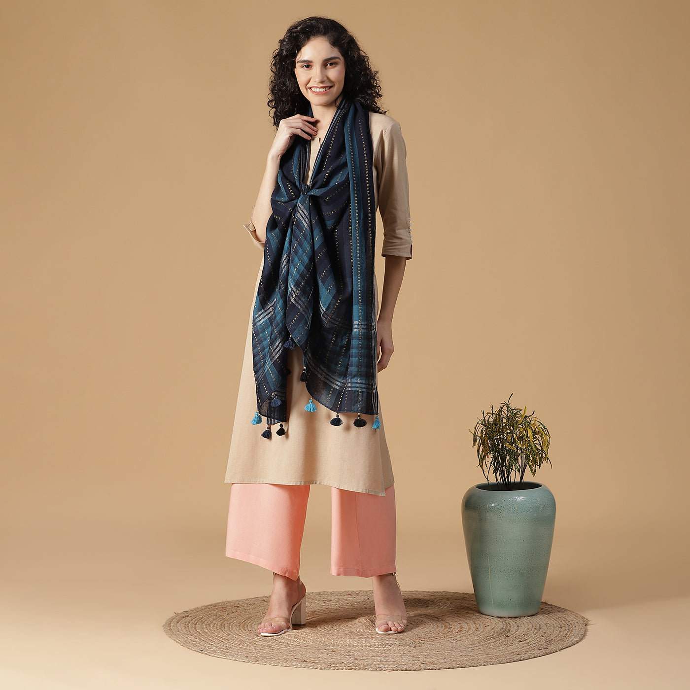 Thick Thin Stripes Wool & Lurex Dobby Stole