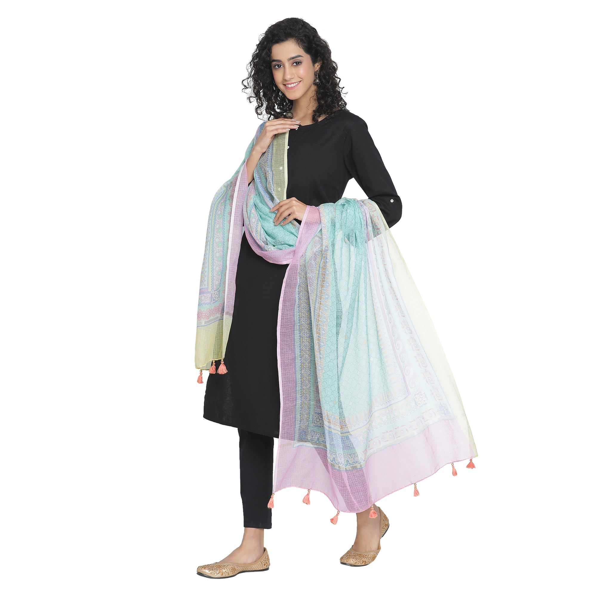 Aanya: Blush Cascade Printed Cotton Silk Dupatta