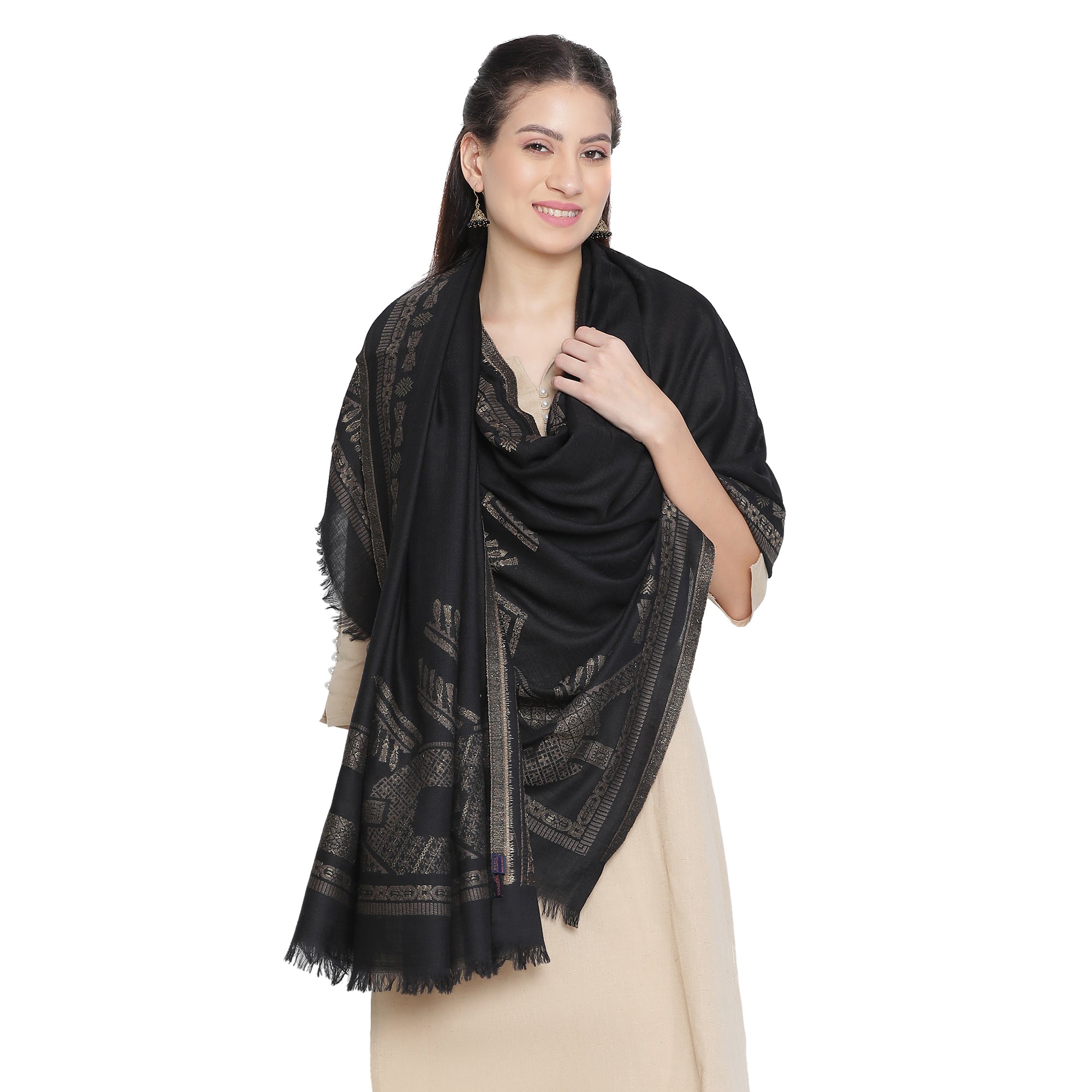Jet Metallic Wool Jacquard Shawl