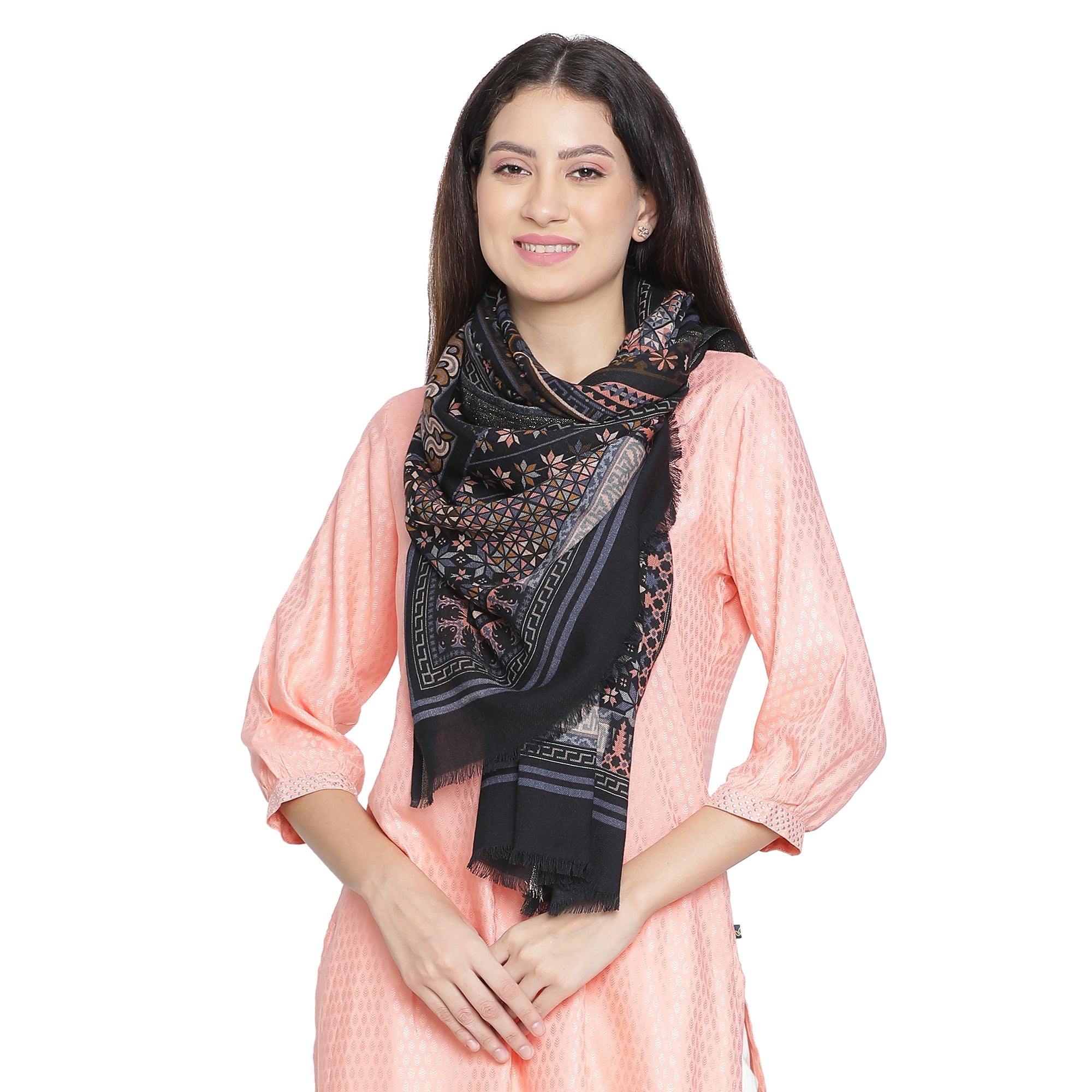 Arca Elegance Printed Offwhite Wool Stole