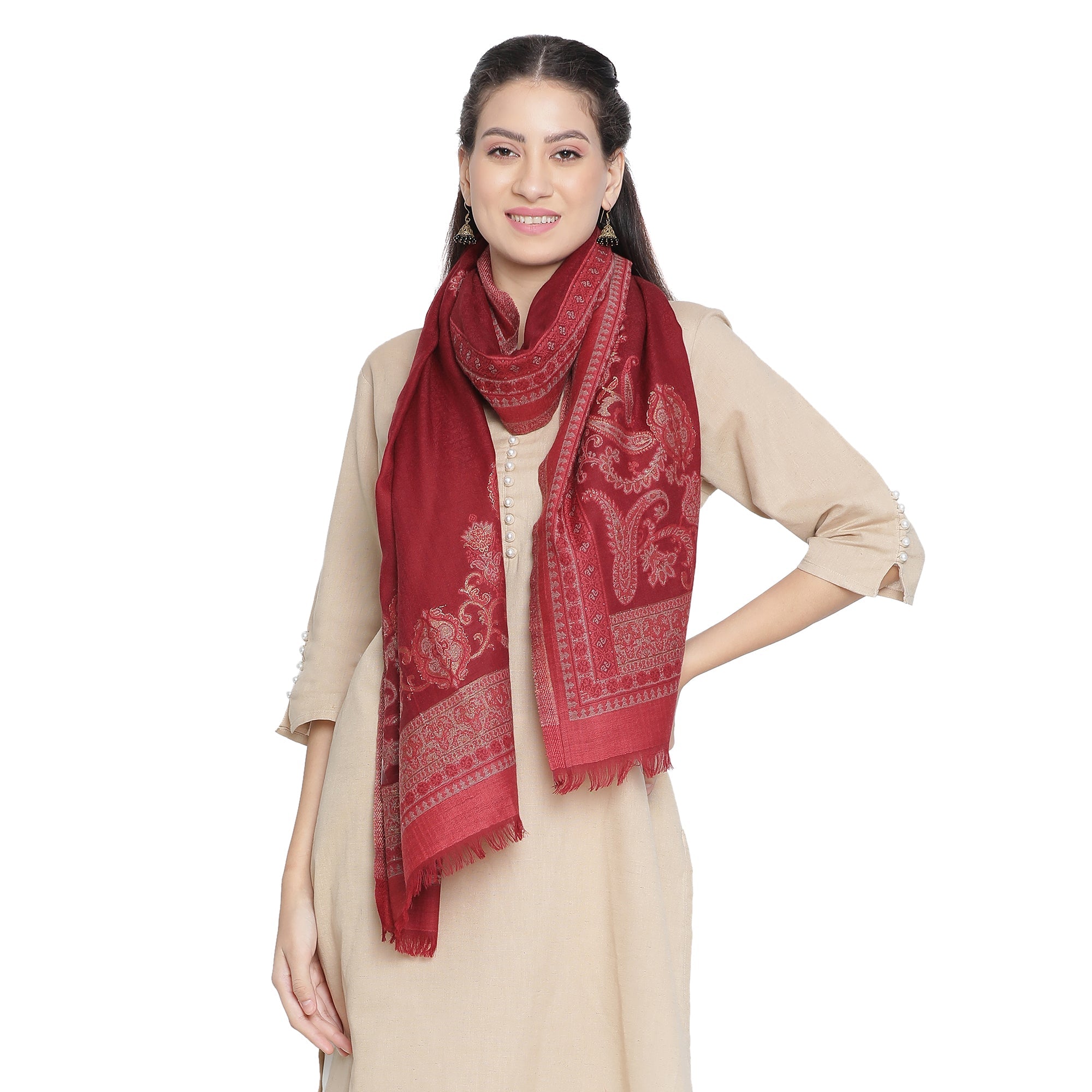Qiraat Woven Design Wool Metallic Stole