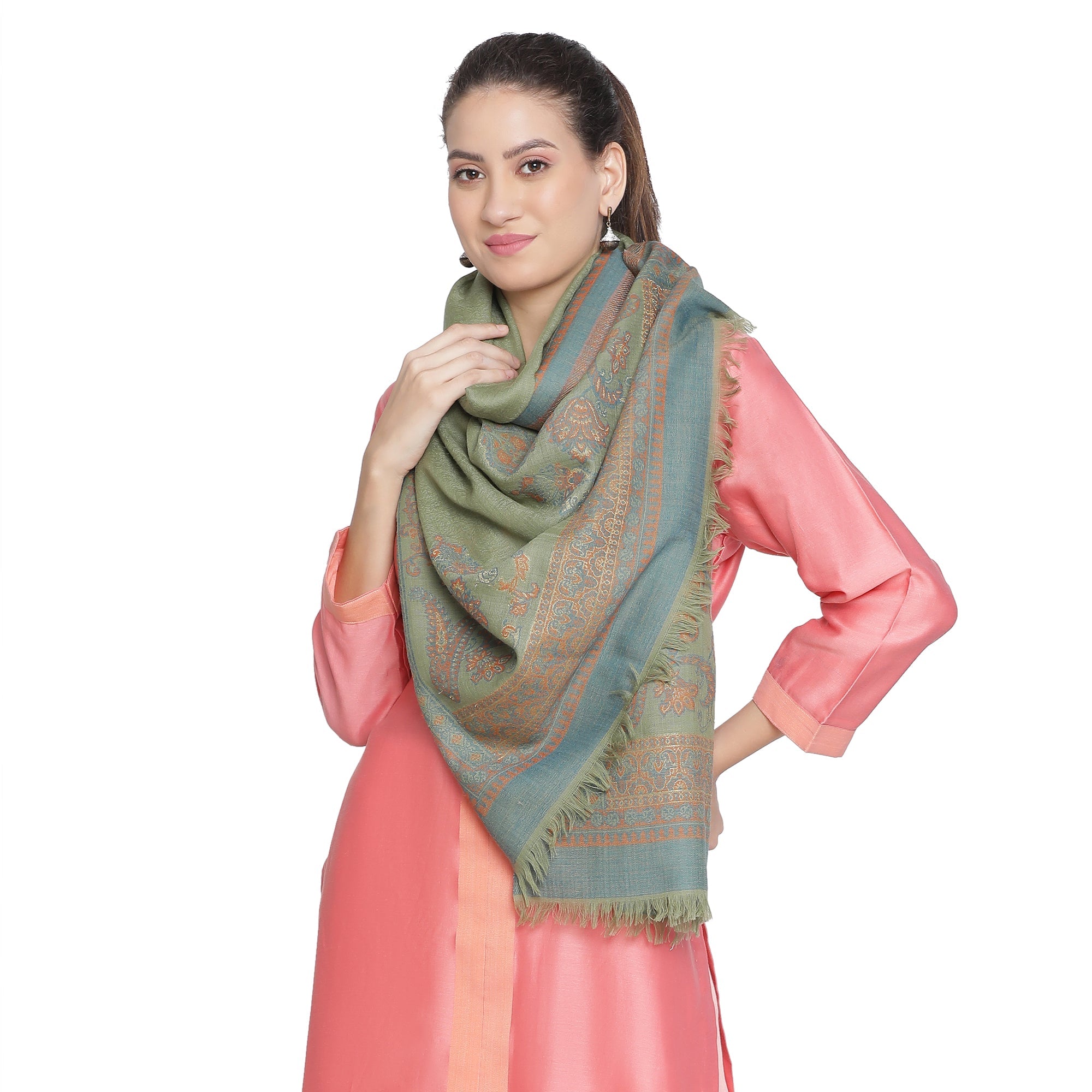 Qiraat Woven Design Wool Metallic Stole