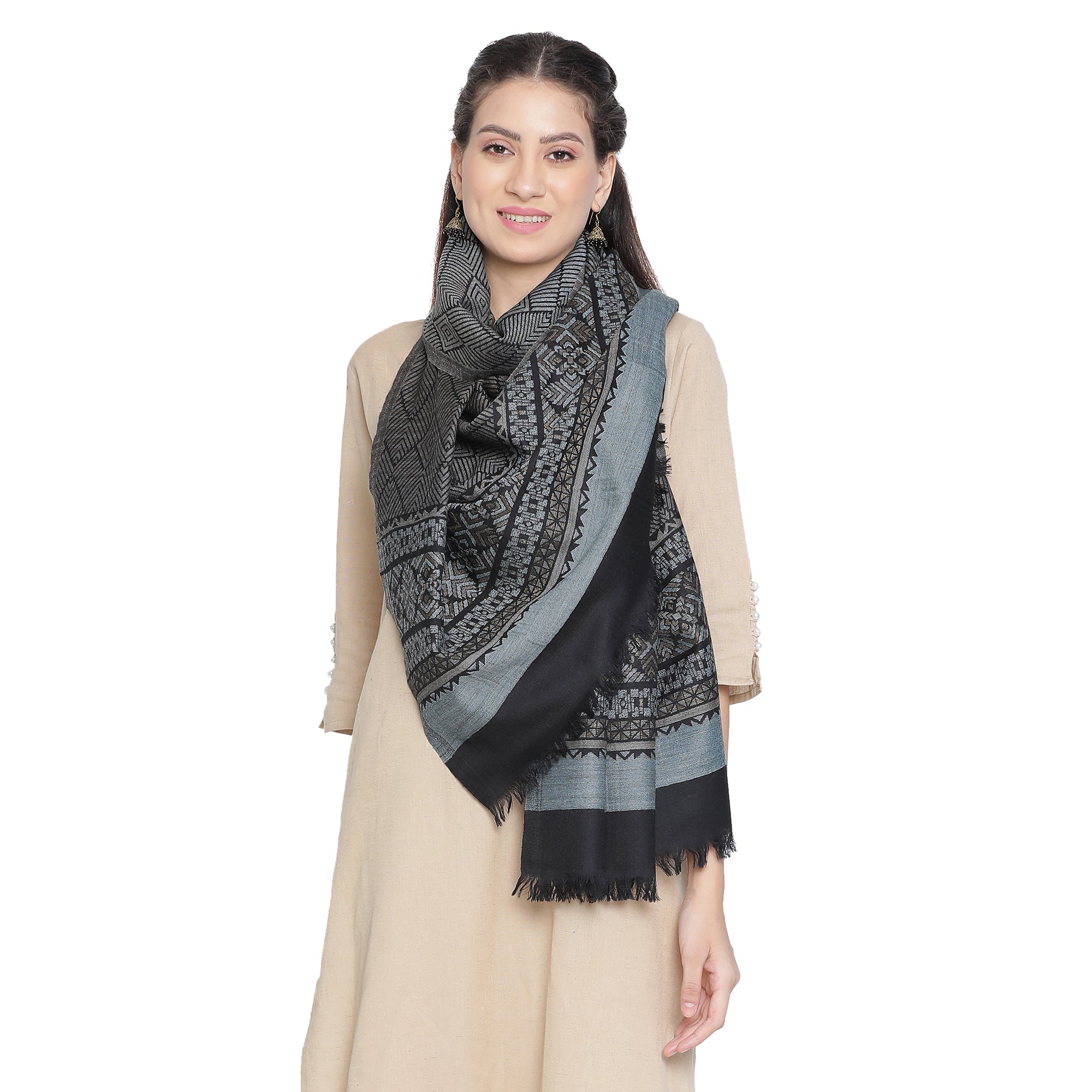 Sahara's Luxe Jacquard Wool Metallic Stole