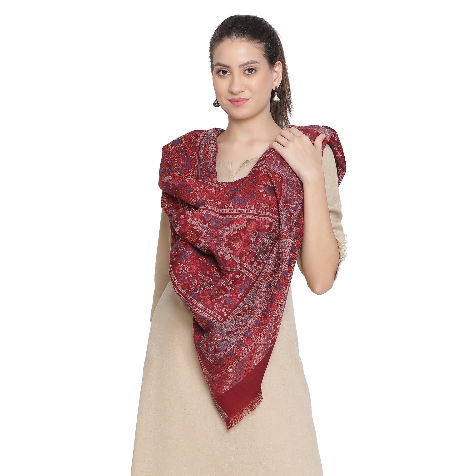 Tahani Woven Design Wool Metallic Stole