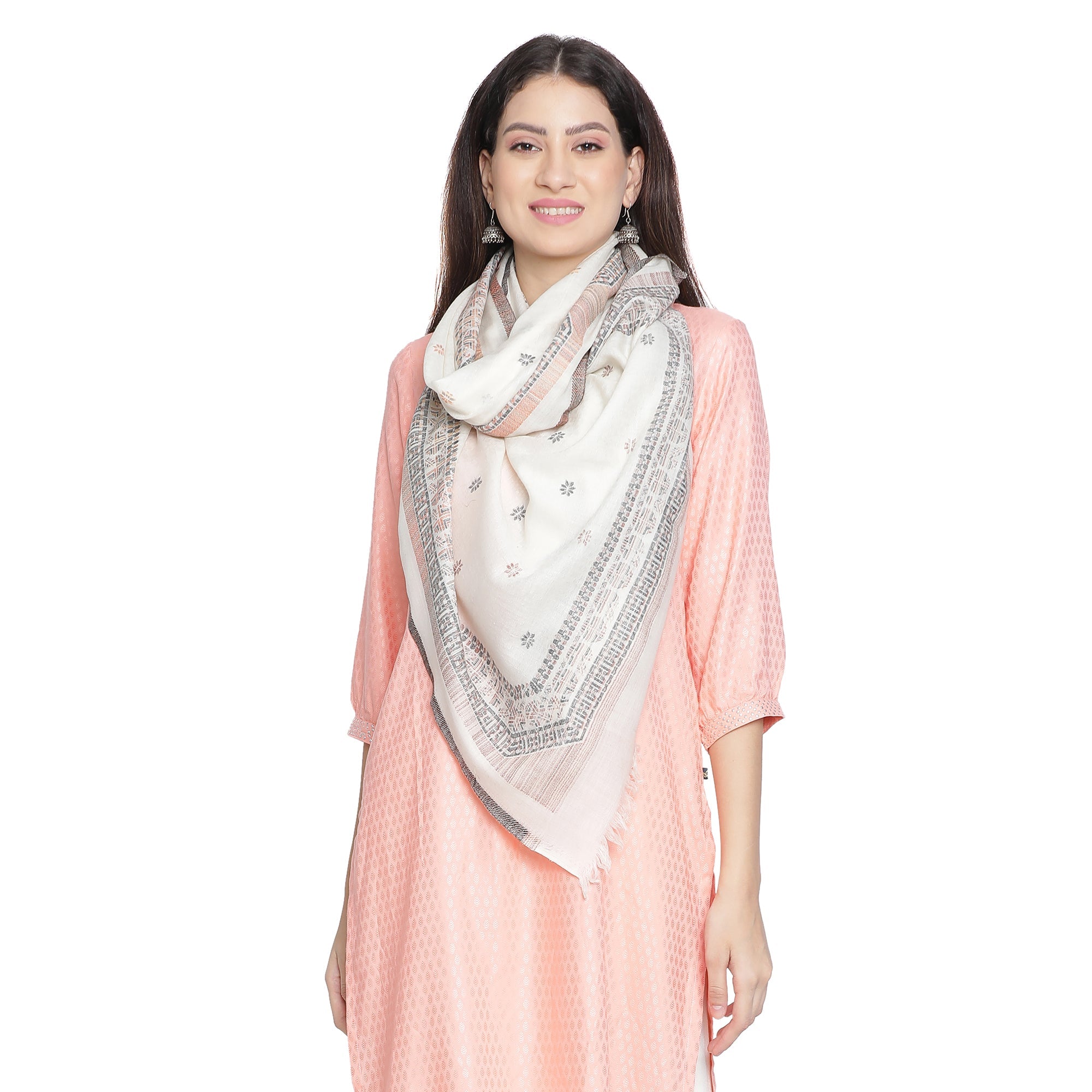 Dotted Wool Blend Woven Design Stole