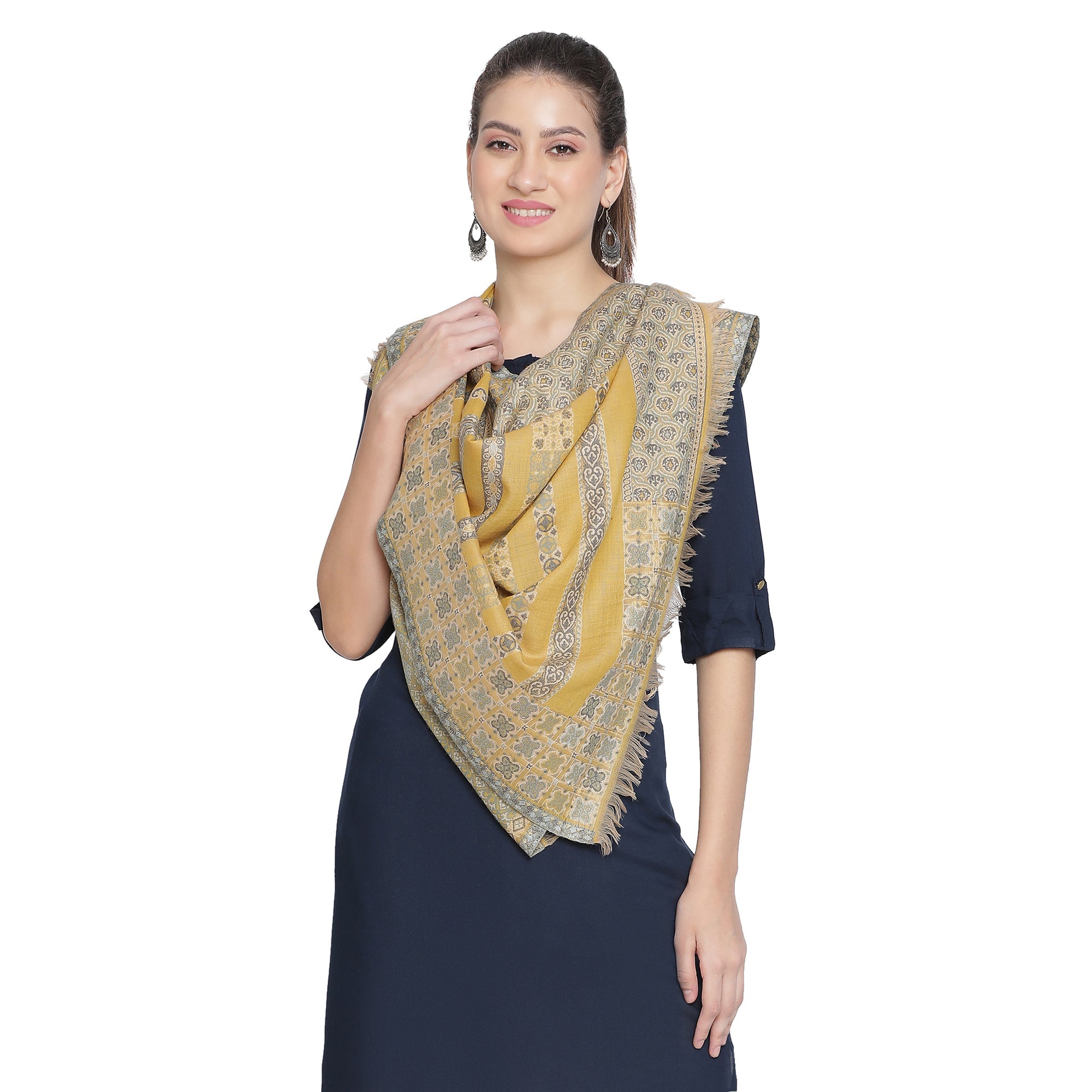 Saffiya Woven Design Wool Mettalic Stole
