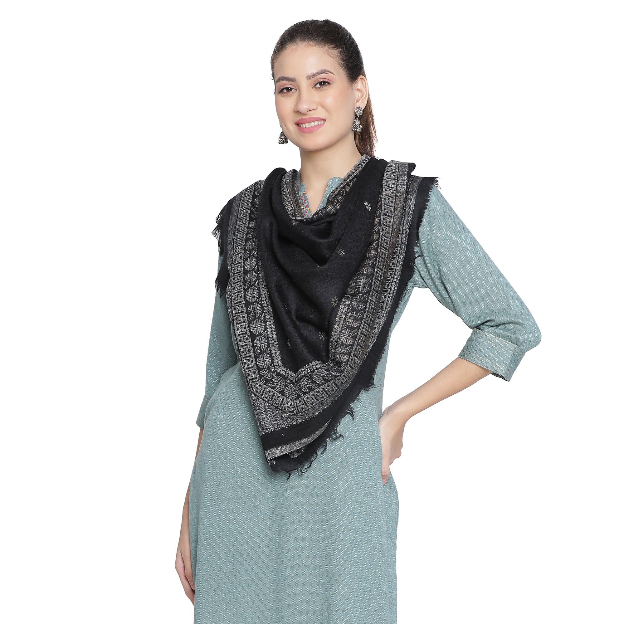 Dotted Wool Blend Woven Design Stole