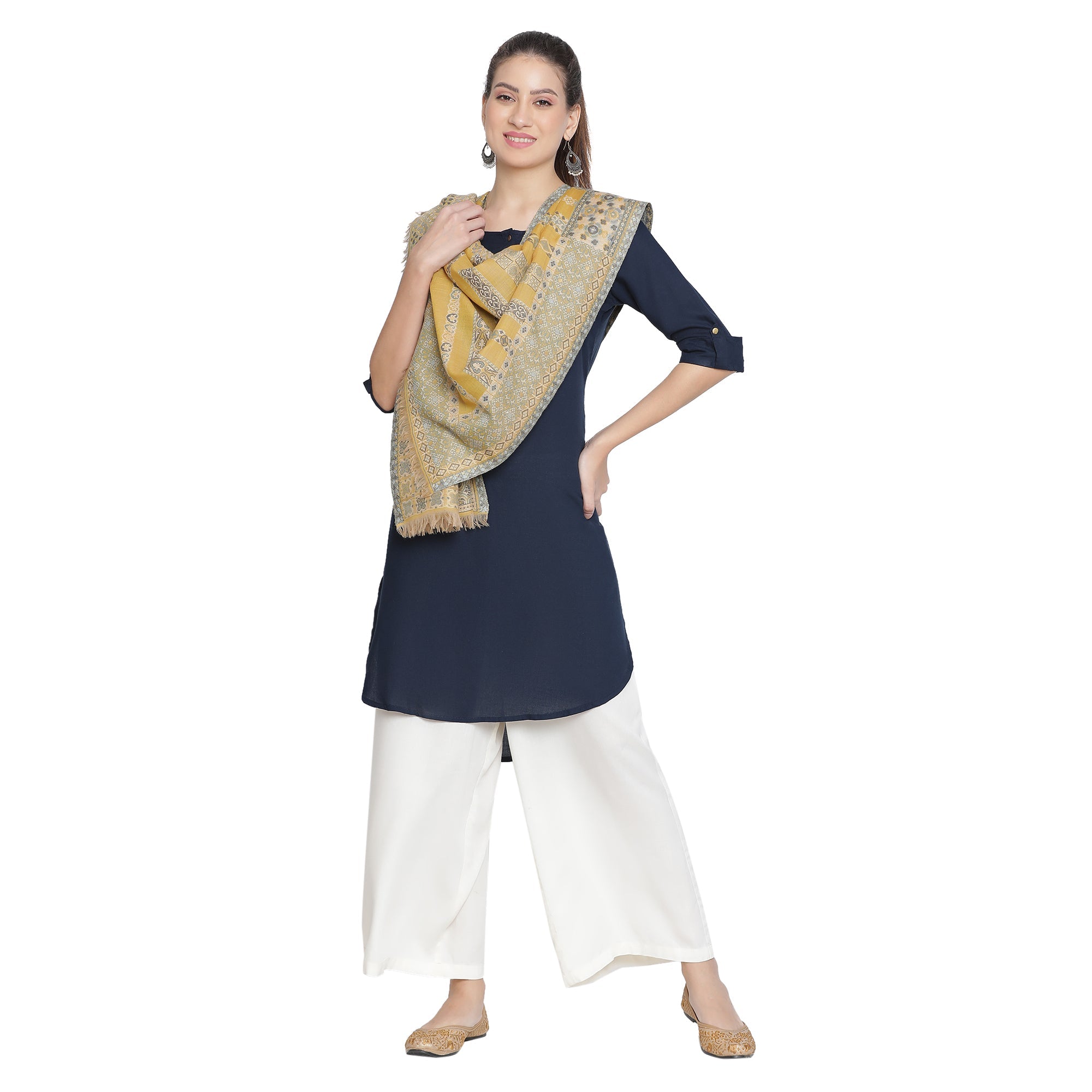 Saffiya Woven Design Wool Mettalic Stole