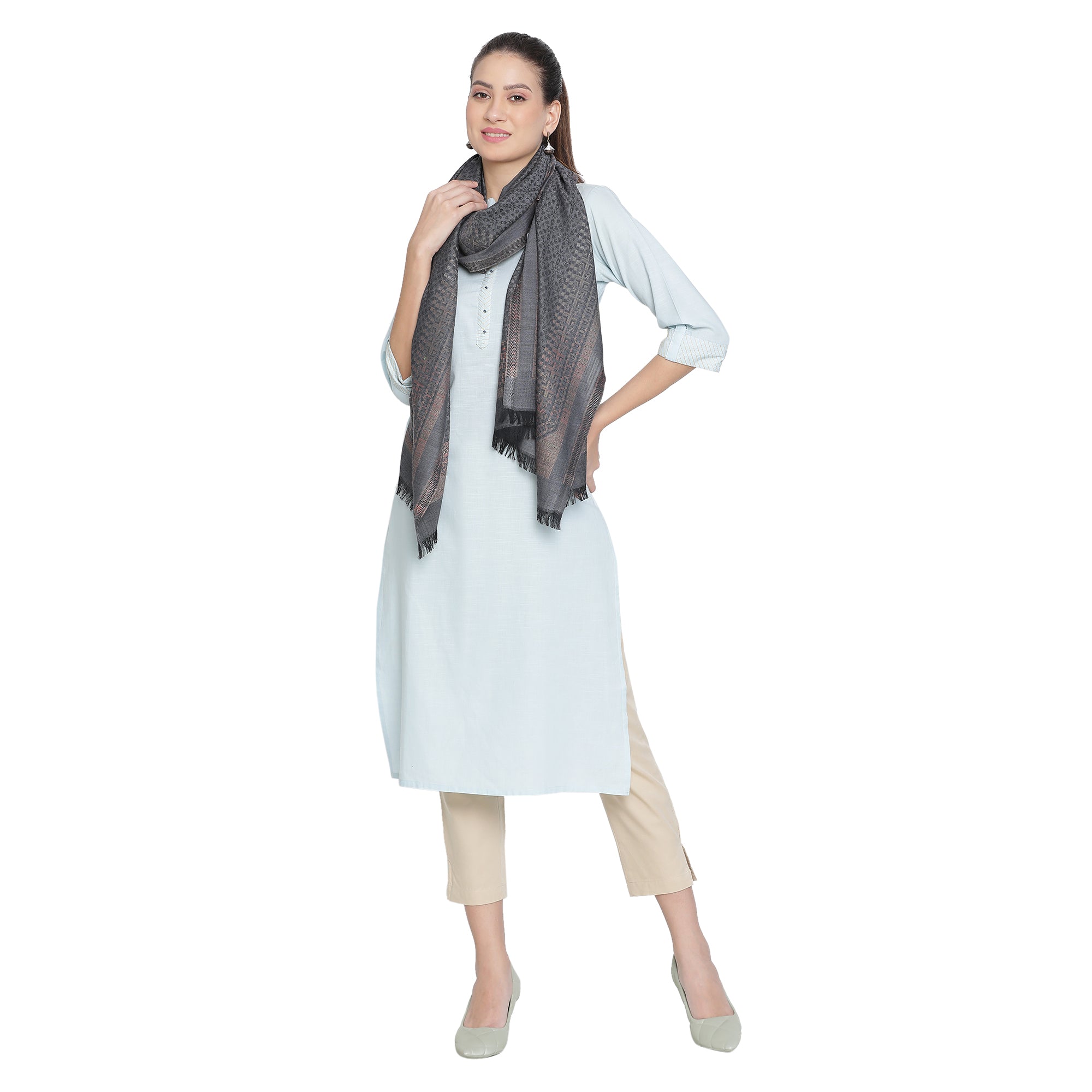 Dotted Wool Blend Woven Design Stole