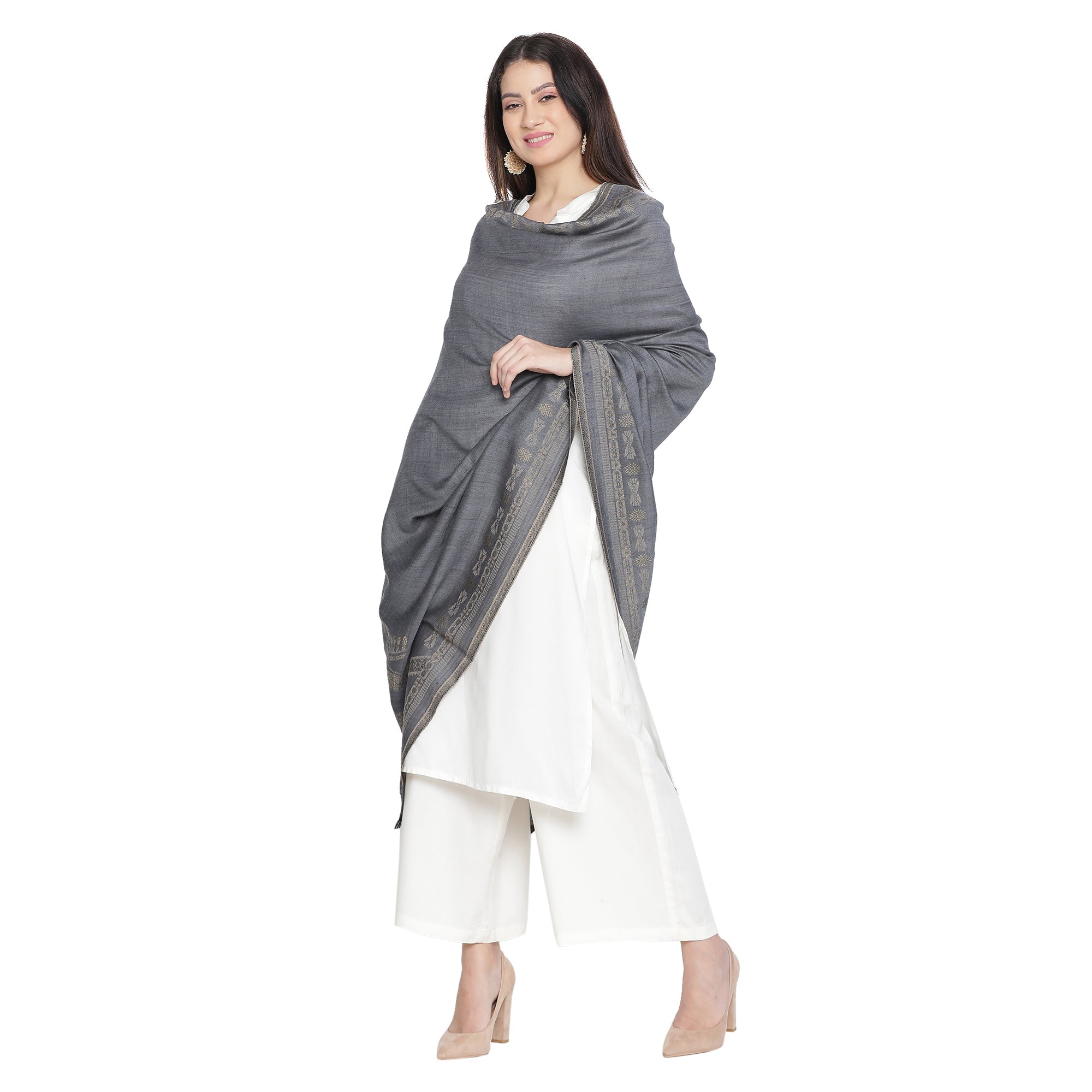 Jet Metallic Wool Jacquard Shawl