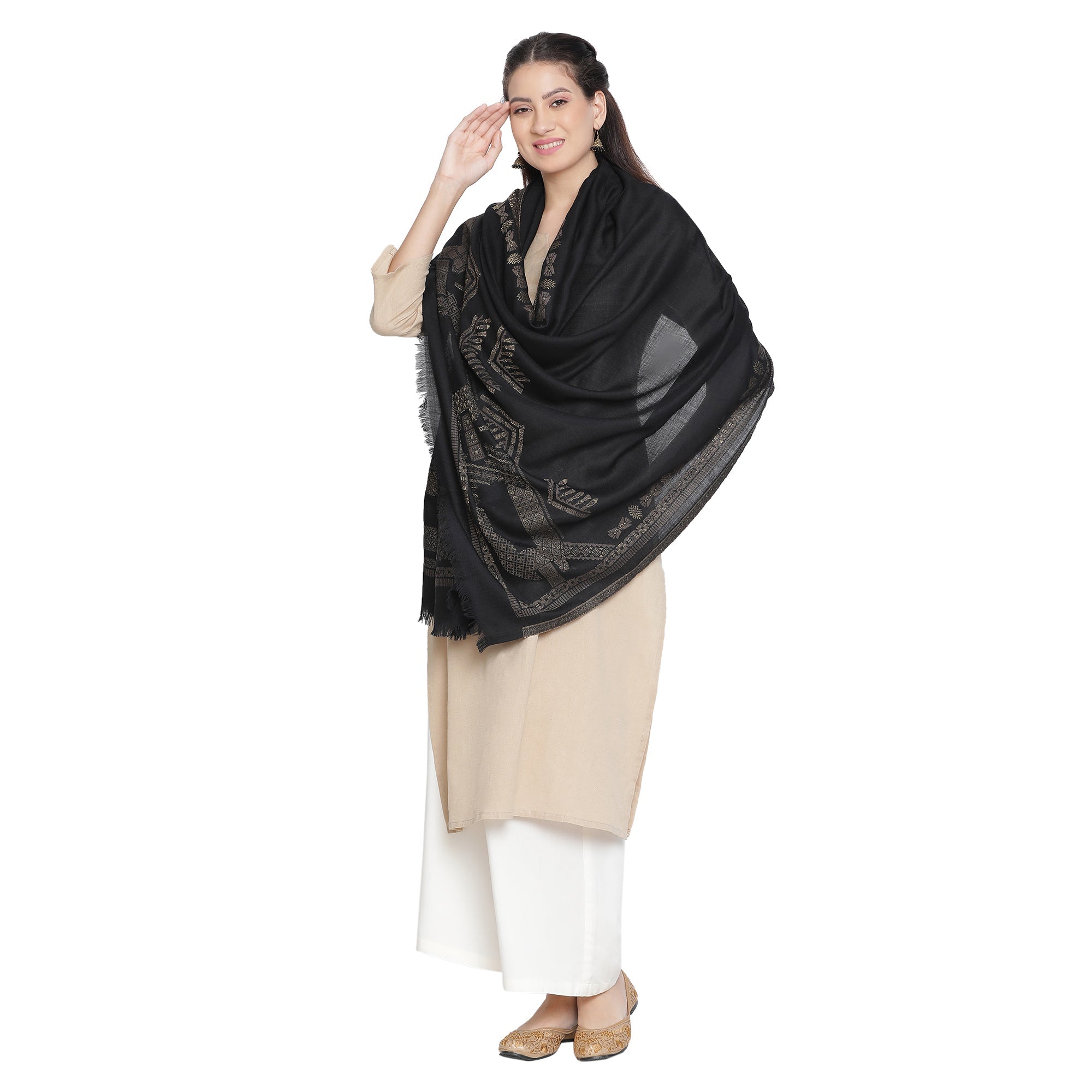 Jet Metallic Wool Jacquard Shawl