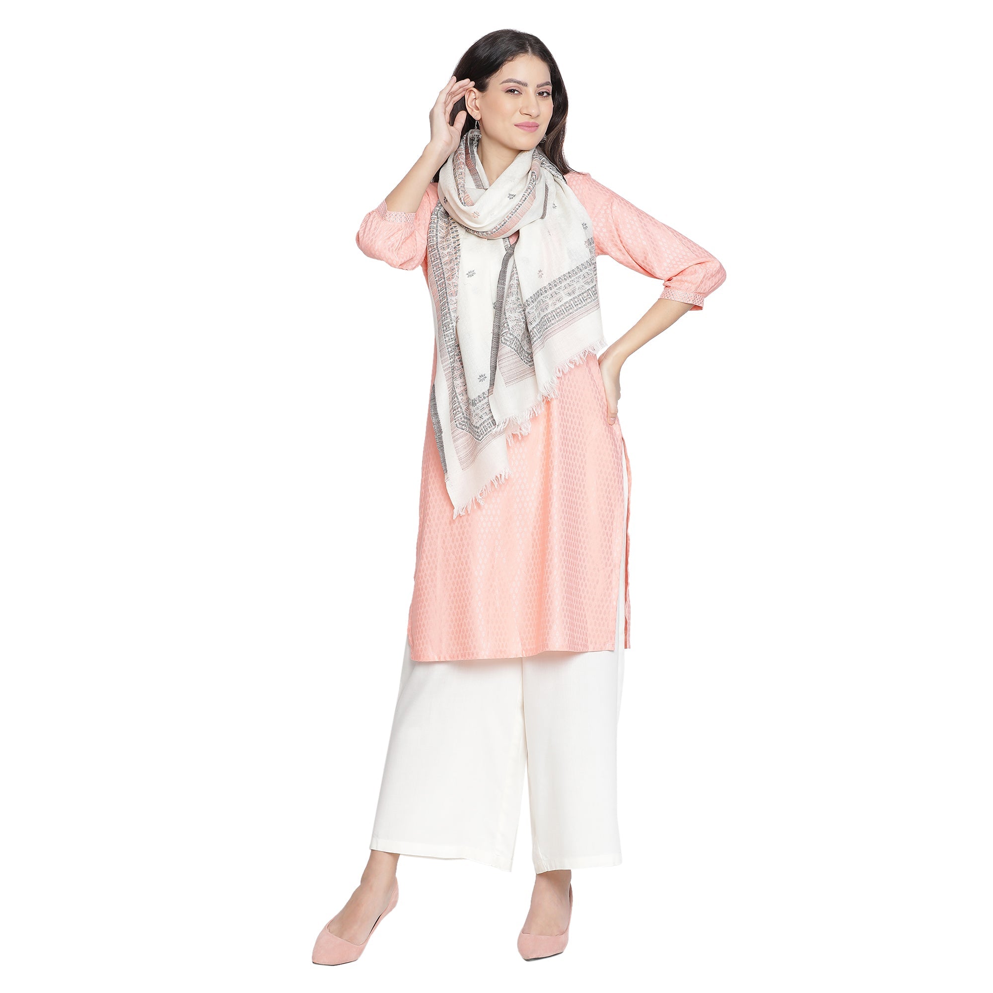 Dotted Wool Blend Woven Design Stole