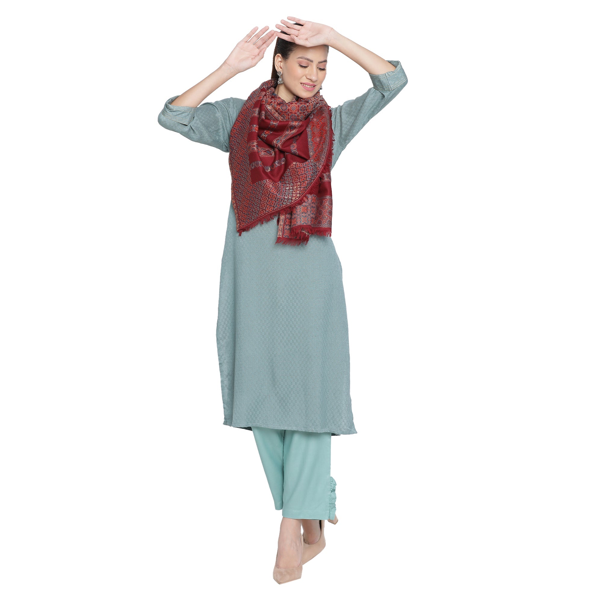 Saffiya Woven Design Wool Mettalic Stole