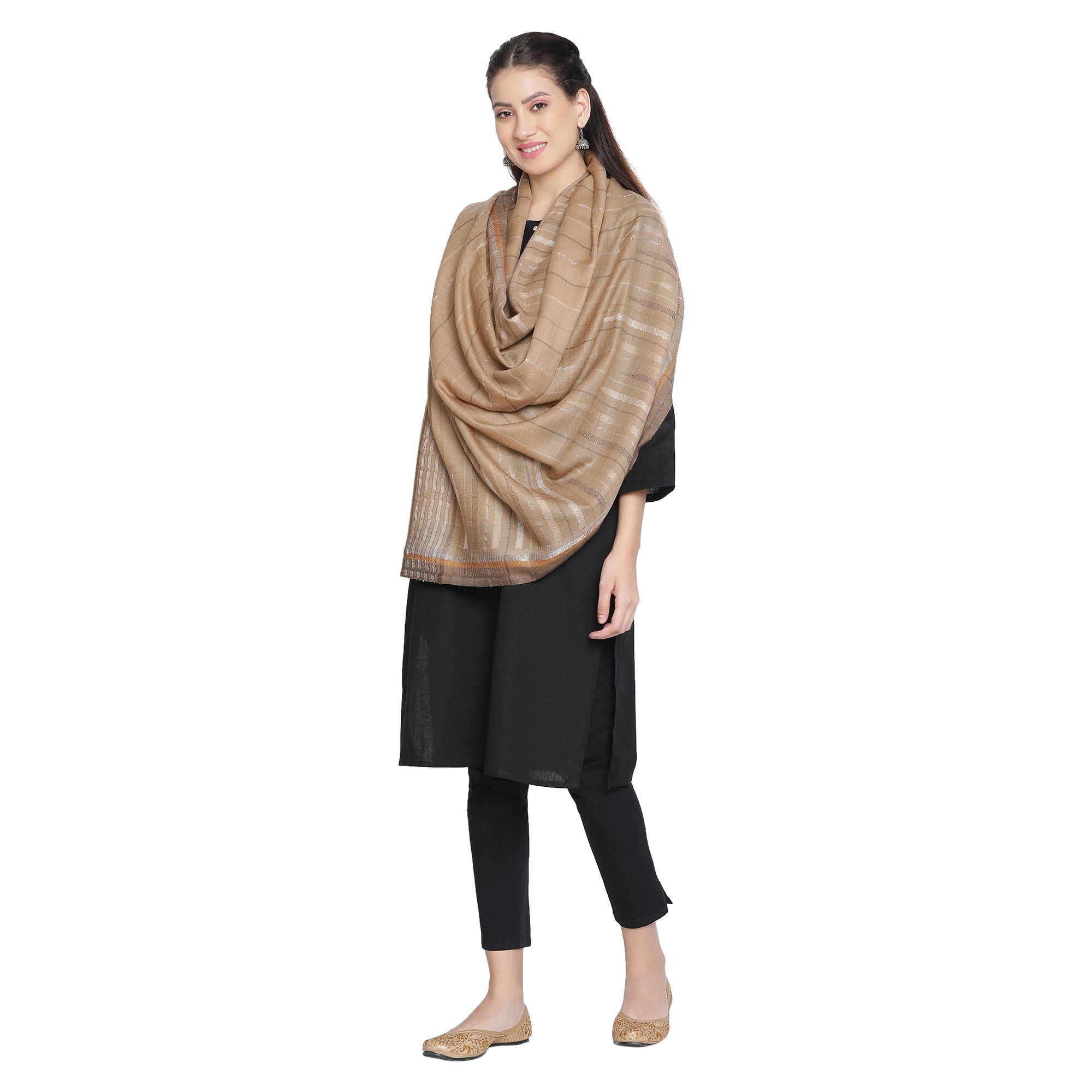 Fauzia Wool Metallic Dobby Shawl