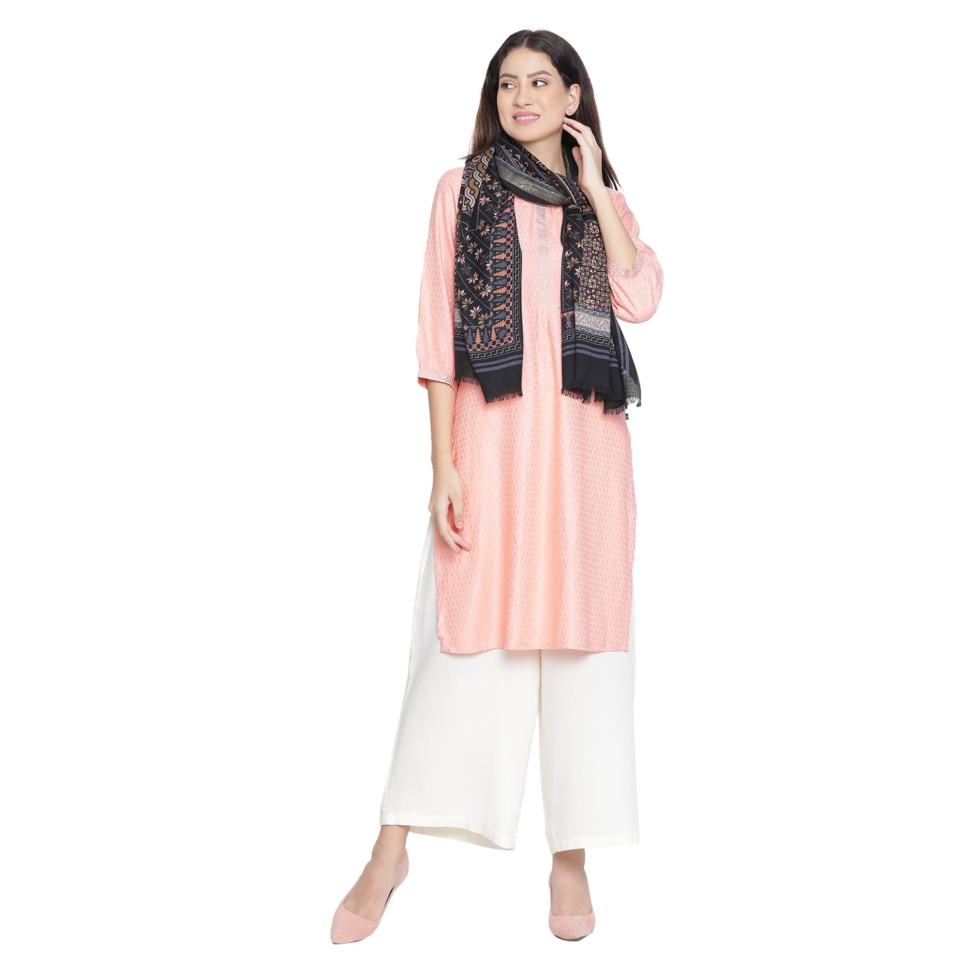 Arca Elegance Printed Offwhite Wool Stole