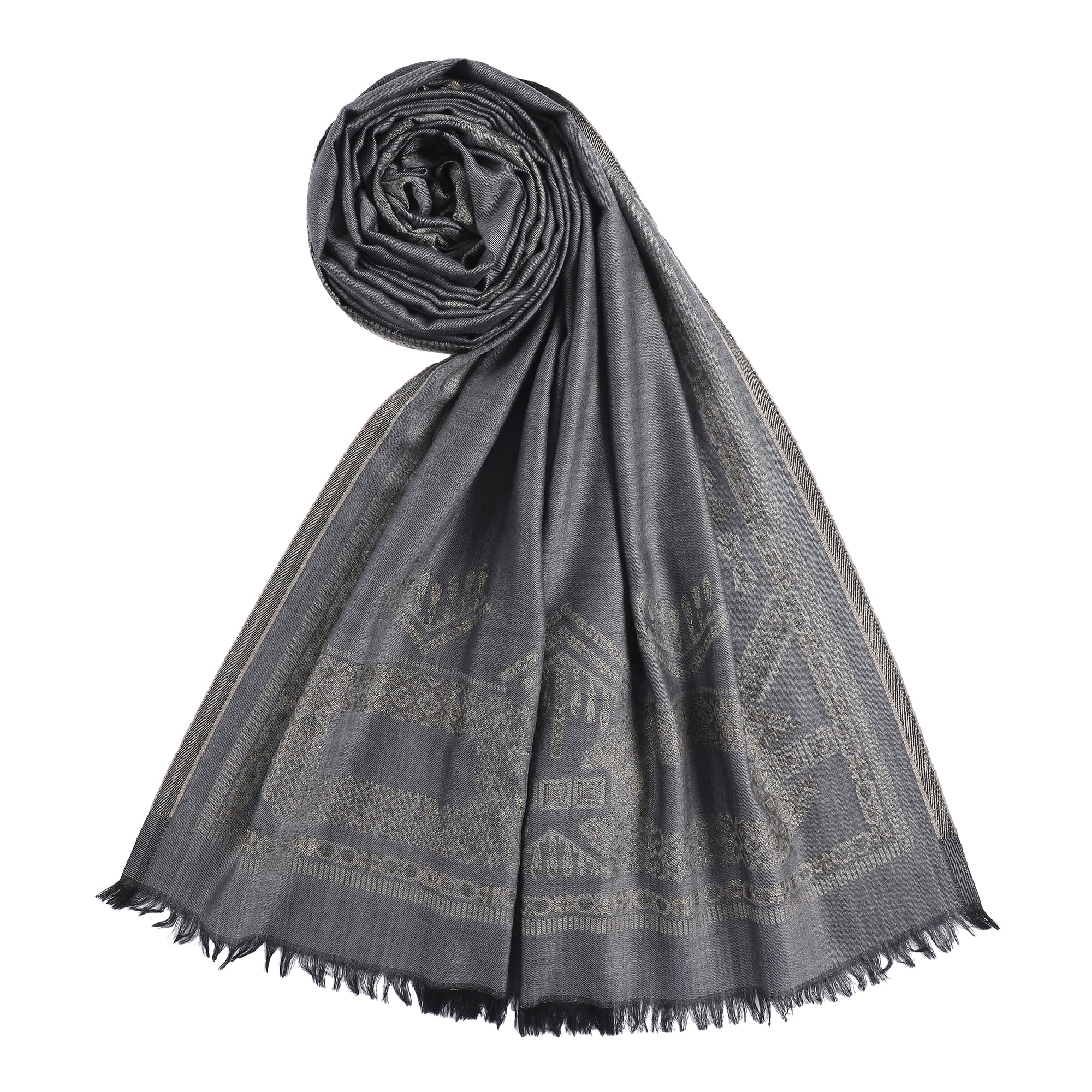 Jet Metallic Wool Jacquard Shawl