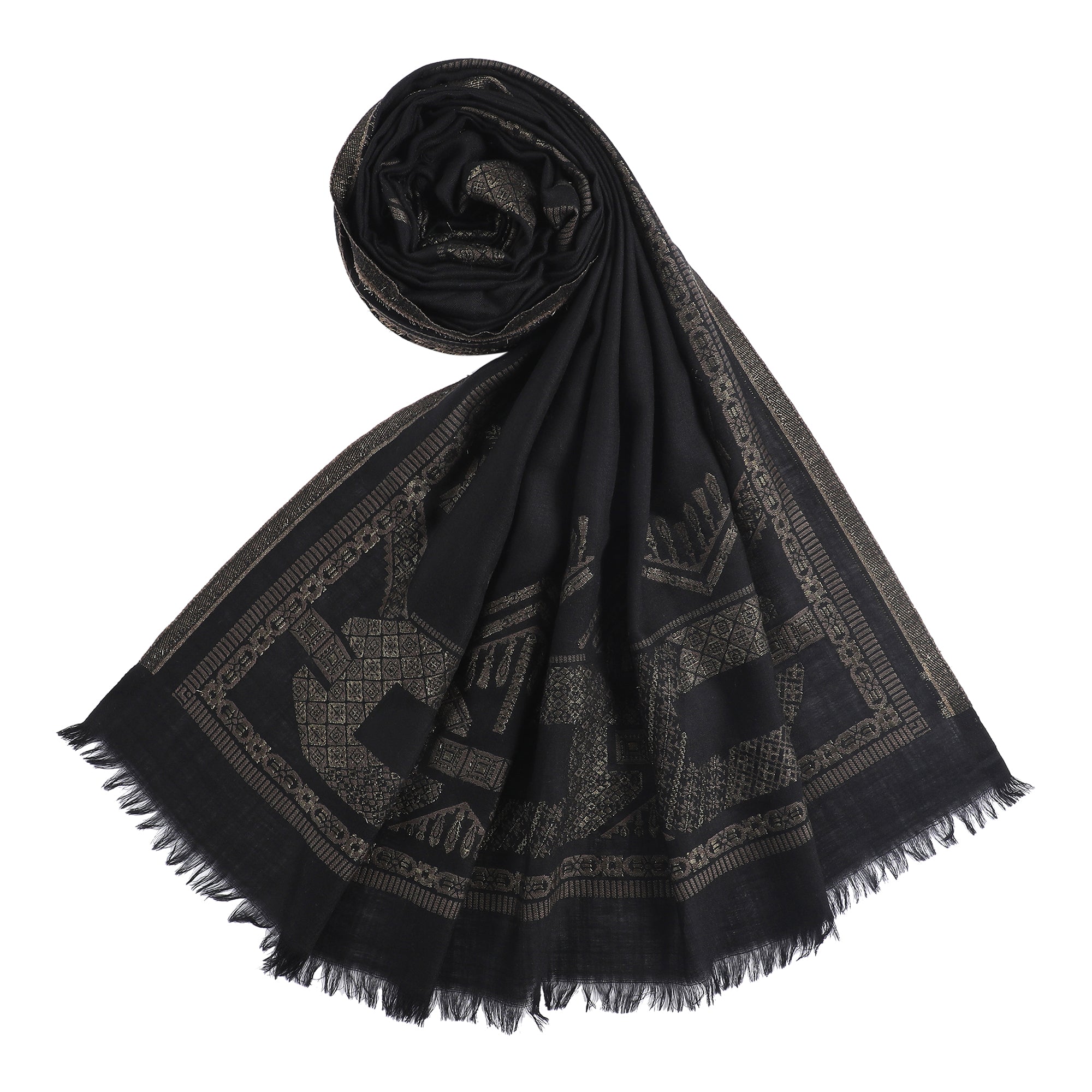 Jet Metallic Wool Jacquard Shawl