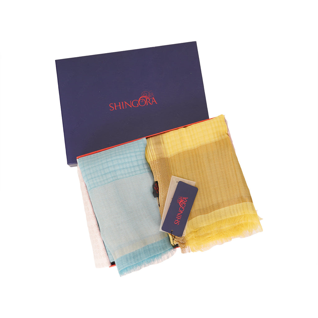 Lemon & Blue Tencel Silk Solid Dupatta Set