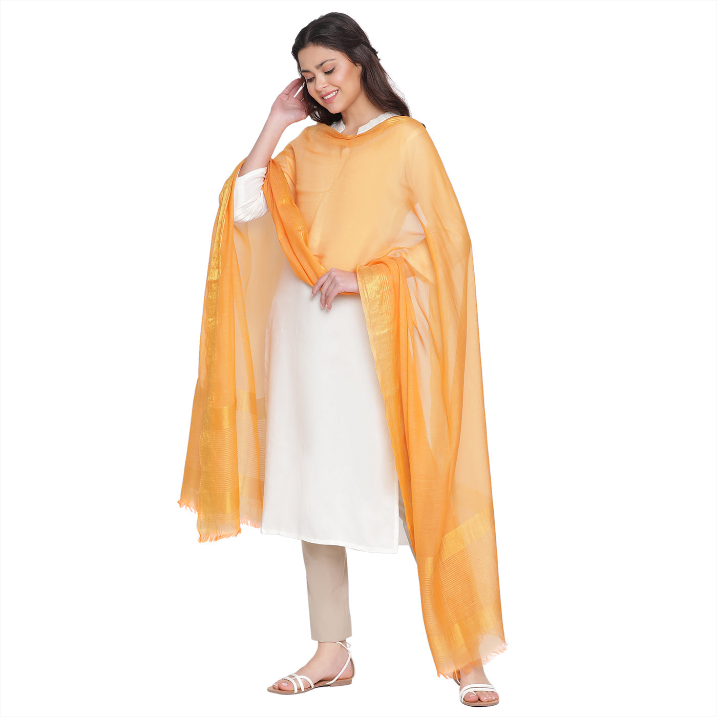 Mustard Dobby Woven Zari Dupatta