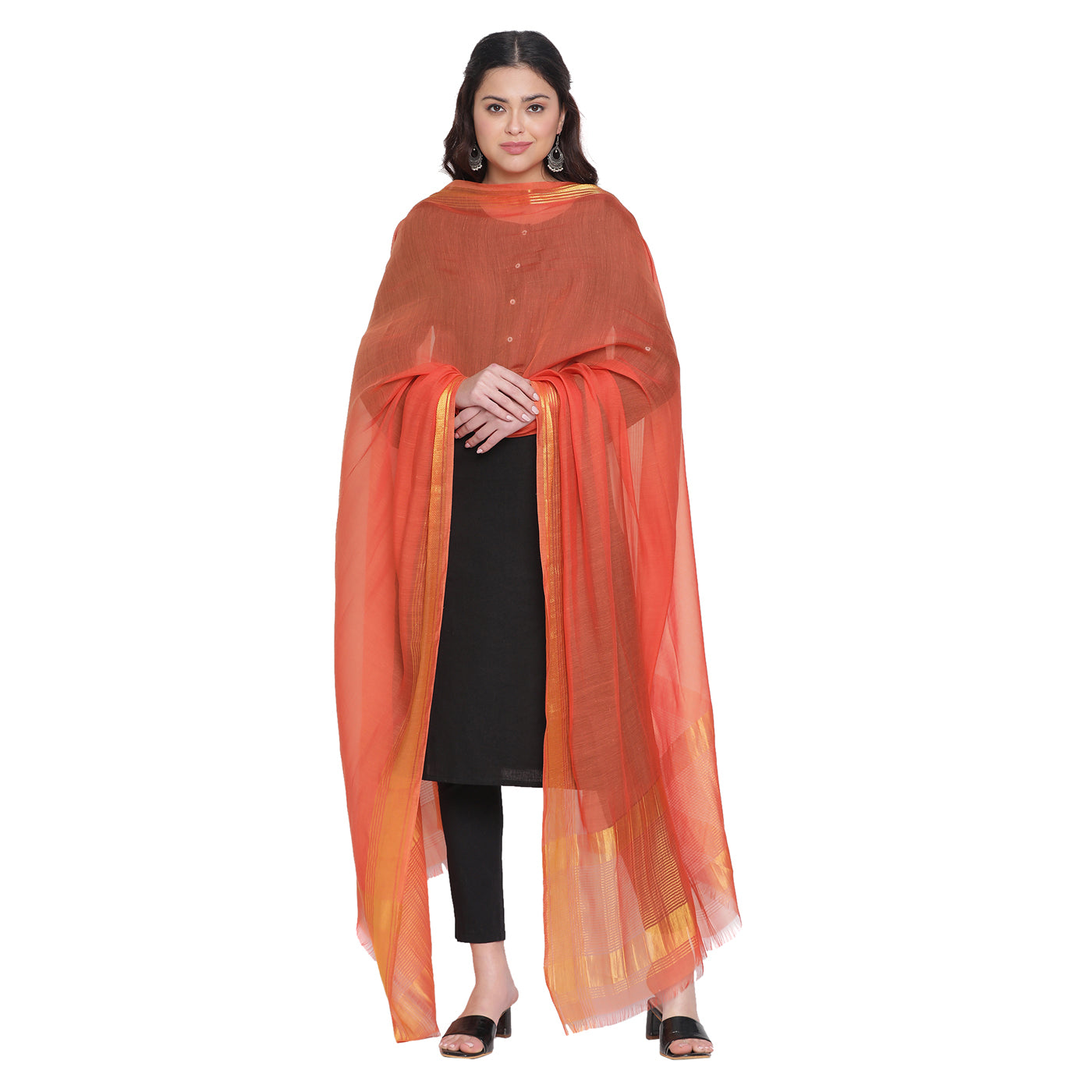 Dark Rust Dobby Woven Zari Dupatta