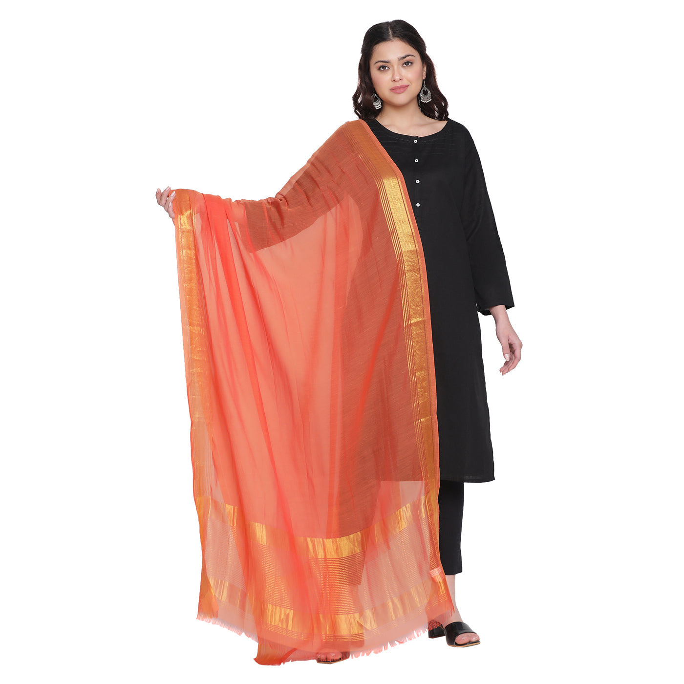 Dark Rust Dobby Woven Zari Dupatta