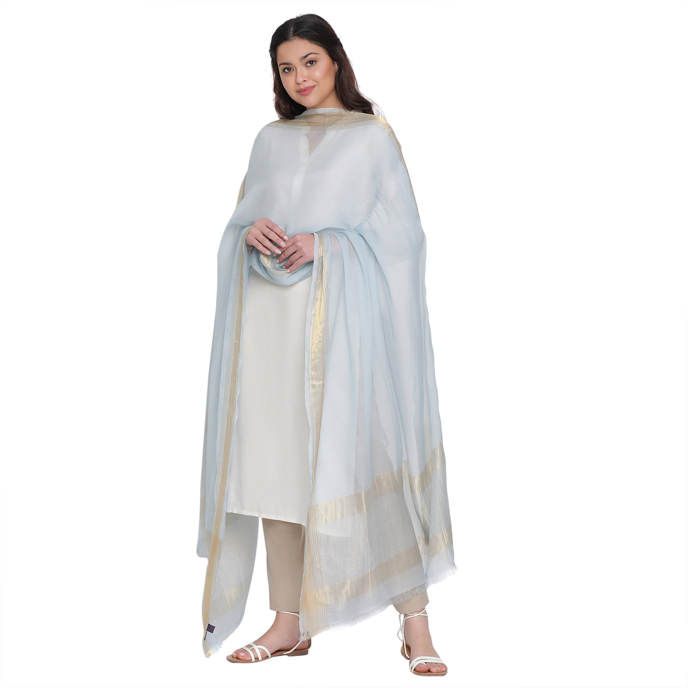 Sky Blue Dobby Woven Zari Dupatta