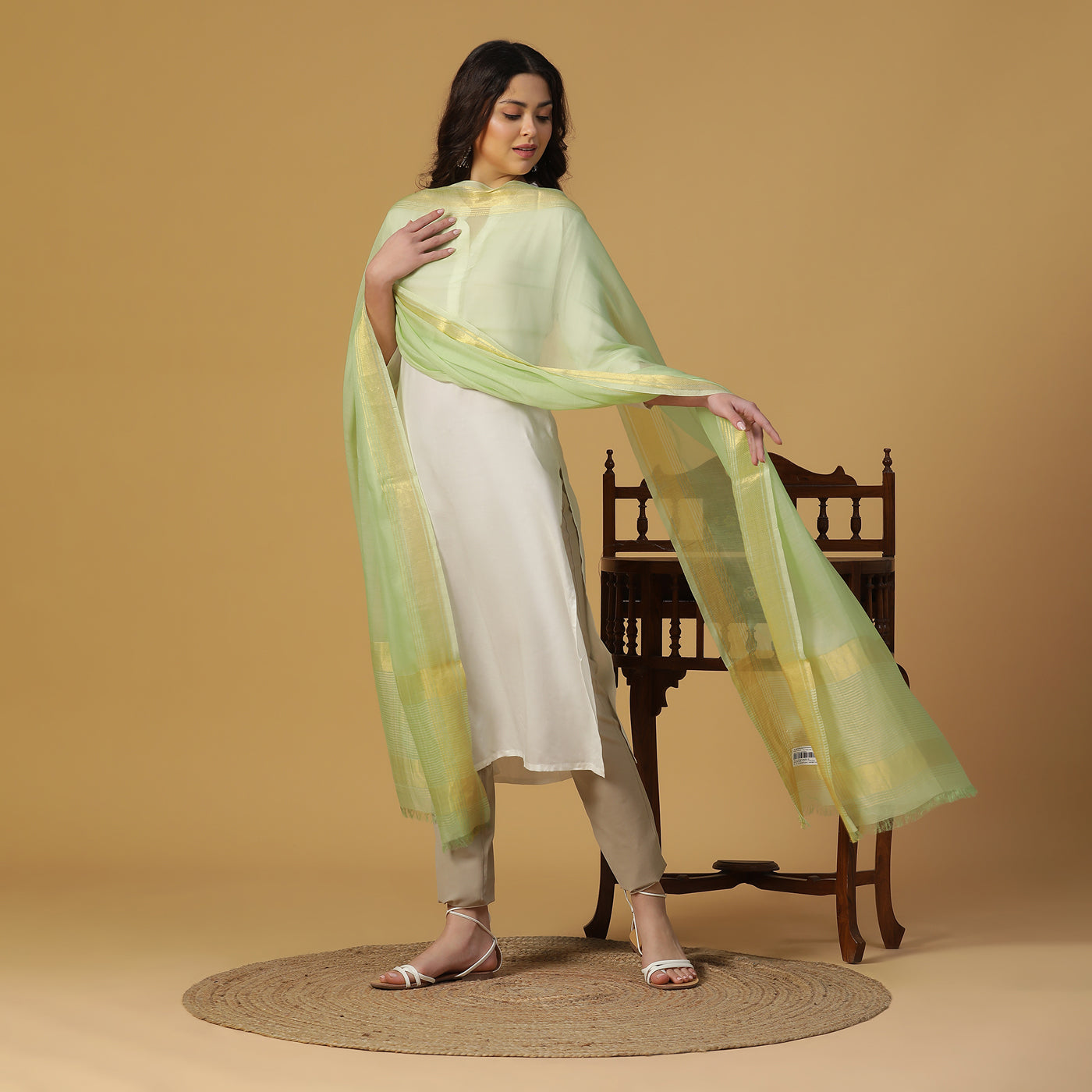 Sea Green Dobby Woven Zari Dupatta